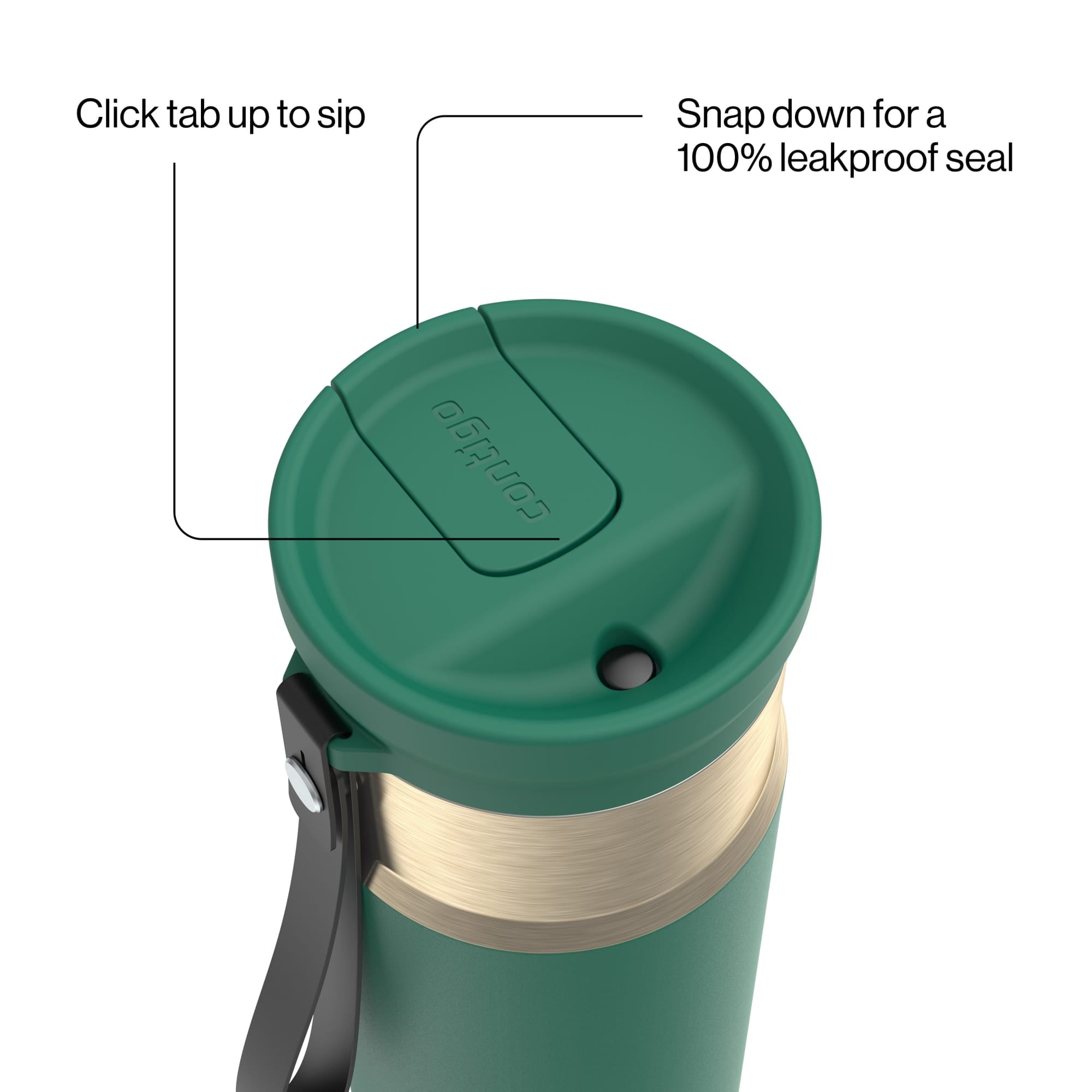 Contigo SnapSeal Leakproof Stainless Steel Reusable Water Bottle with Carrying Strap, Dark Blue/Bronze, 24 oz