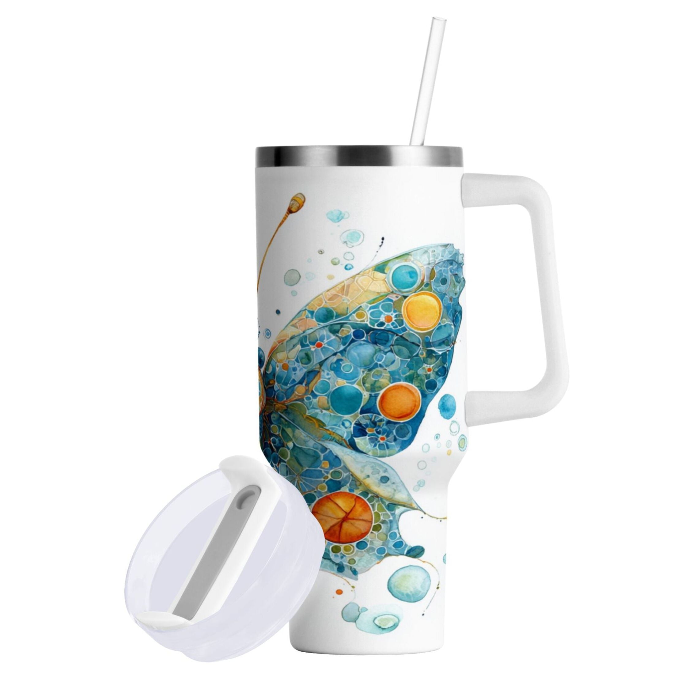 40 oz Insulated Stainless Steel Tumbler Double Wall Stainless Steel Tumbler with 2-Way Drinking Intricately Butterfly