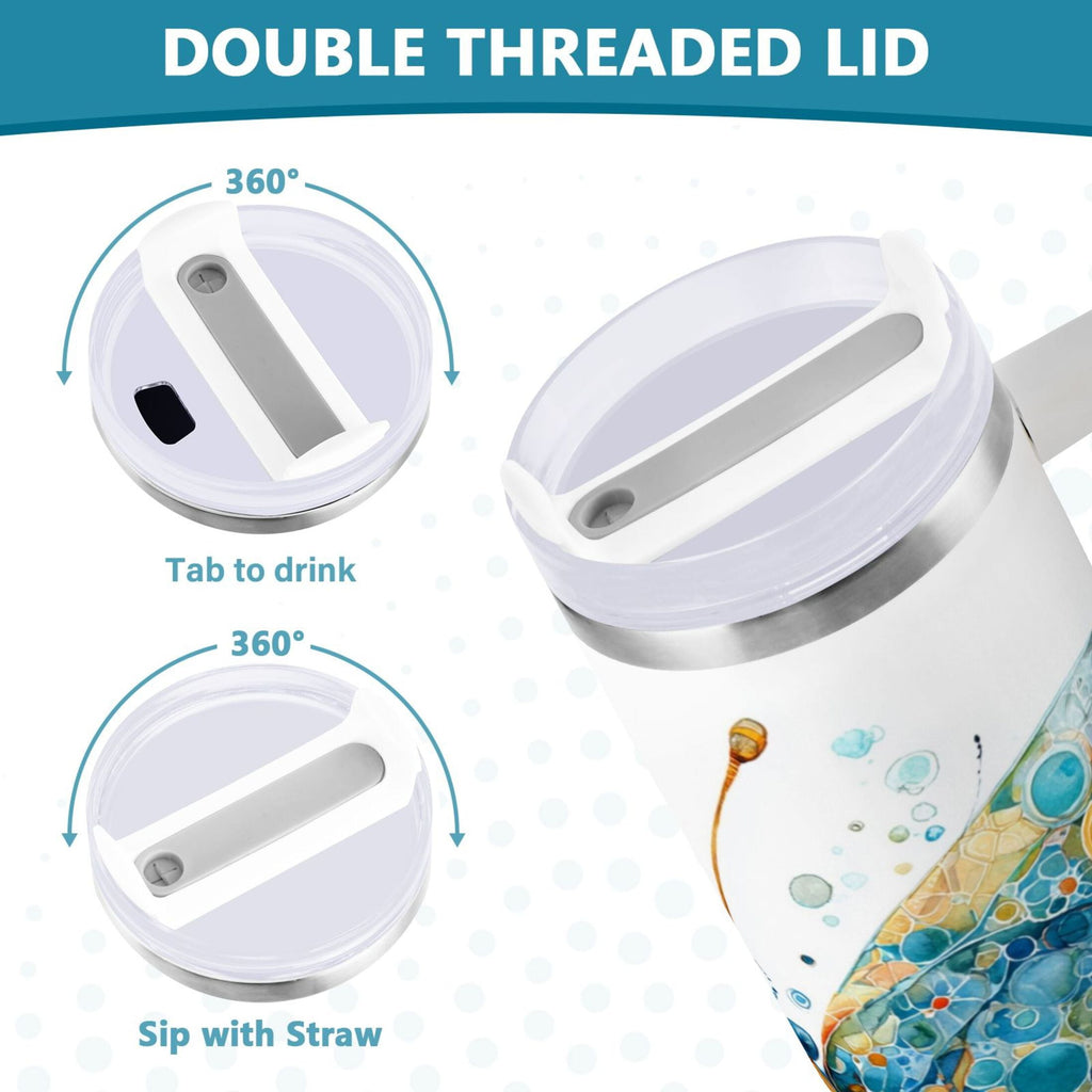 40 oz Insulated Stainless Steel Tumbler Double Wall Stainless Steel Tumbler with 2-Way Drinking Intricately Butterfly