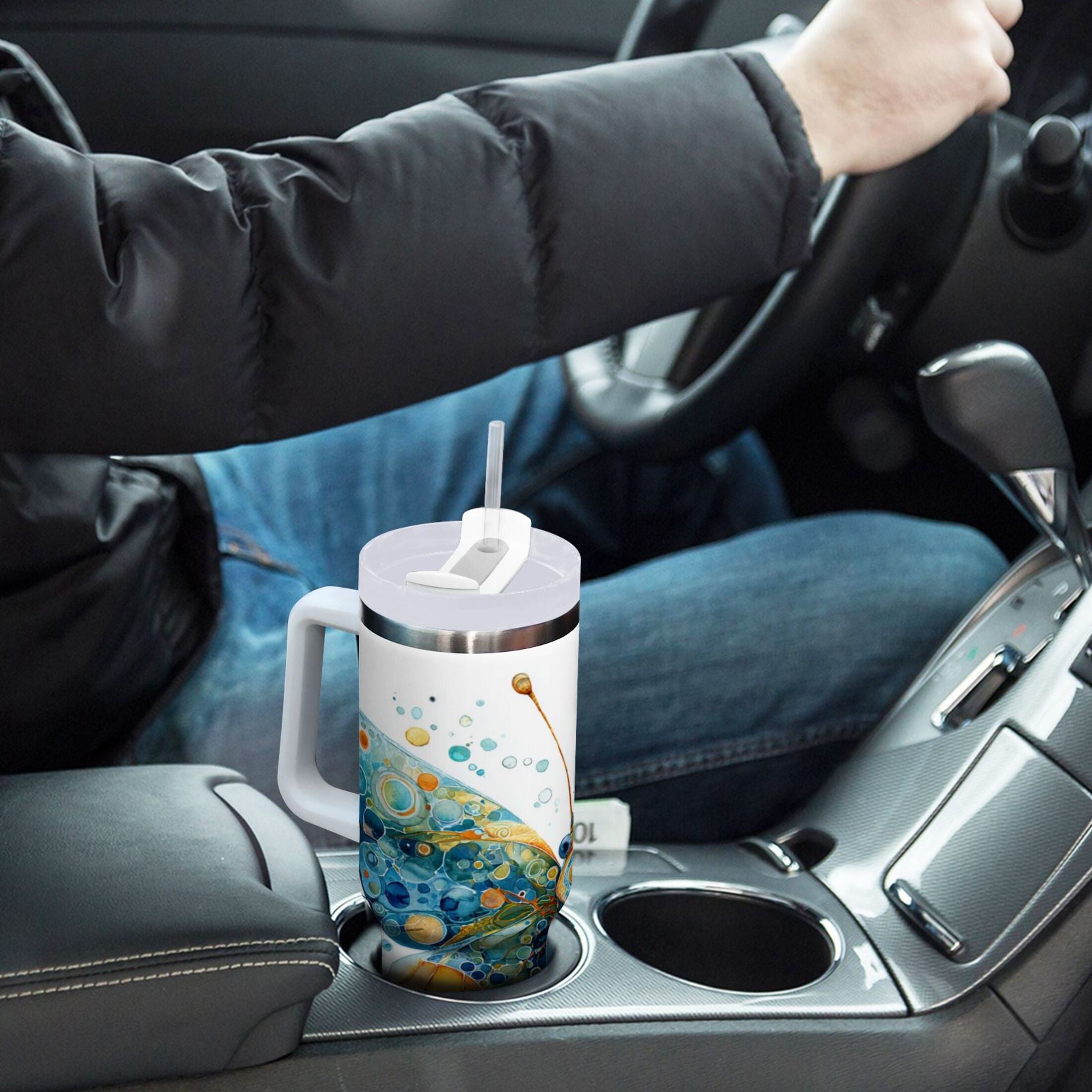 40 oz Insulated Stainless Steel Tumbler Double Wall Stainless Steel Tumbler with 2-Way Drinking Intricately Butterfly