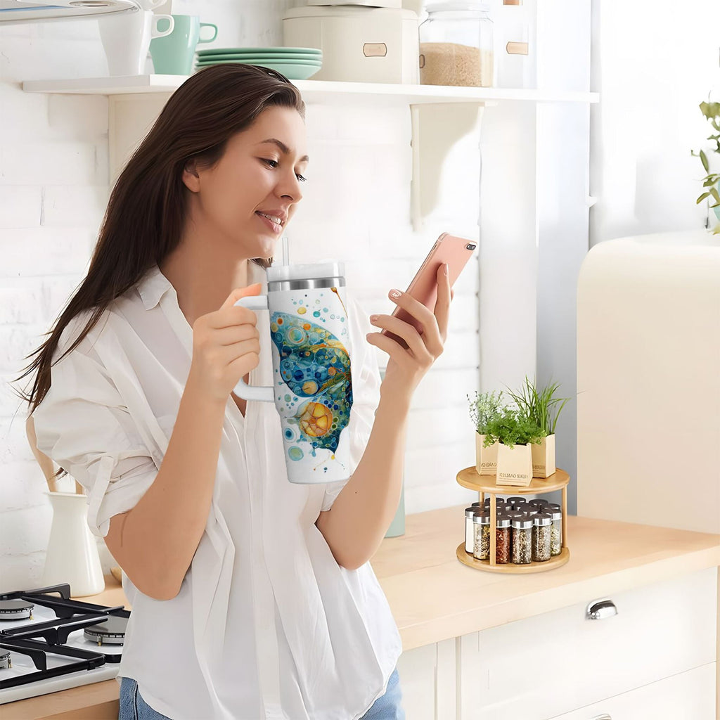 40 oz Insulated Stainless Steel Tumbler Double Wall Stainless Steel Tumbler with 2-Way Drinking Intricately Butterfly