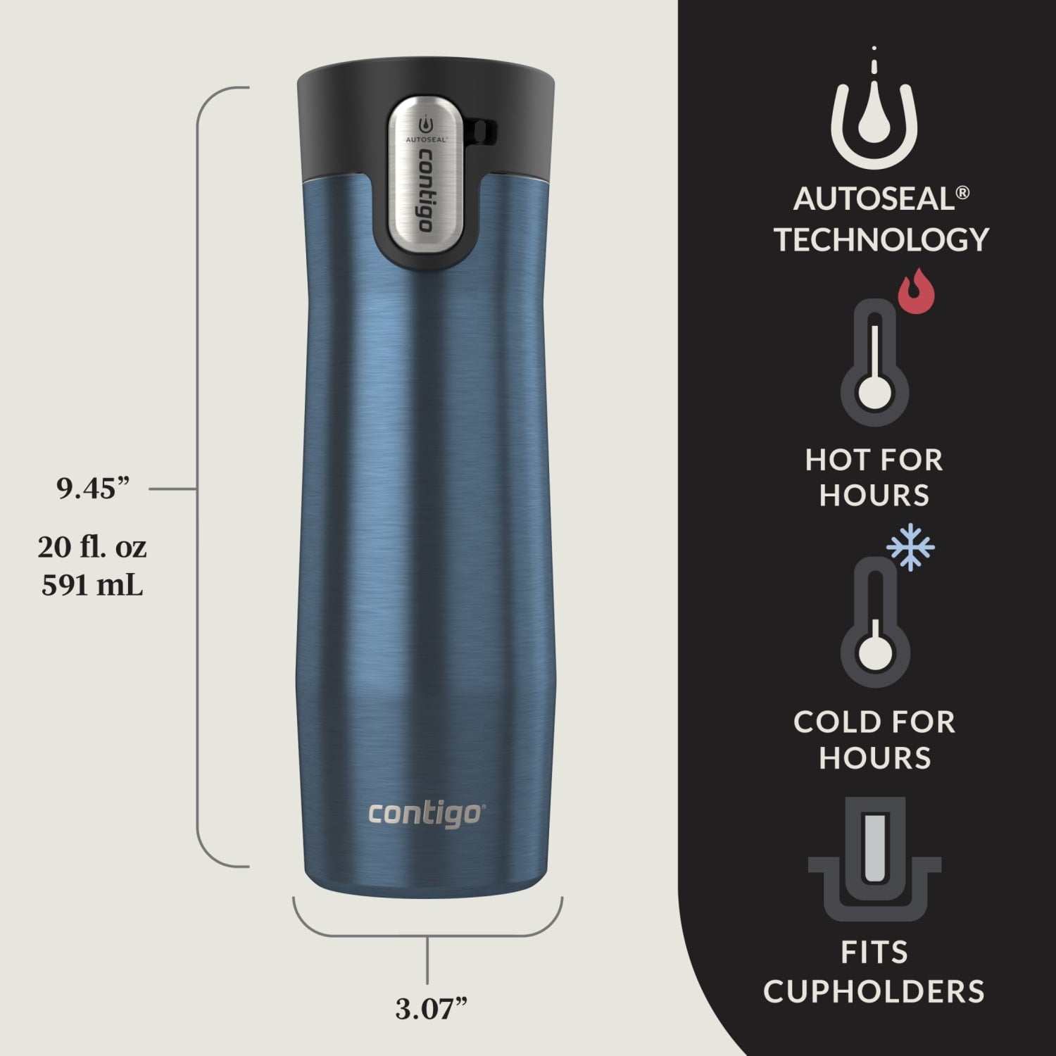 Contigo AUTOSEAL West Loop Vacuum-Insulated Stainless Steel Travel Mug with Easy-Clean Lid, 20 oz