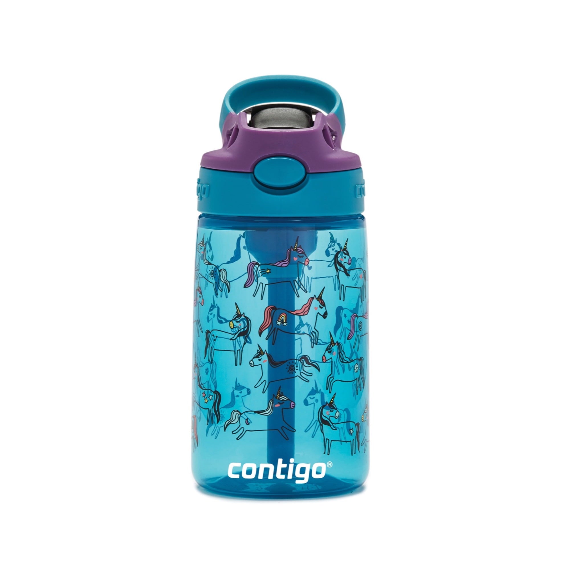 Contigo Kids AUTOSPOUT Straw Water Bottle with Easy-Clean Lid, 14 oz., Juniper Unicorns