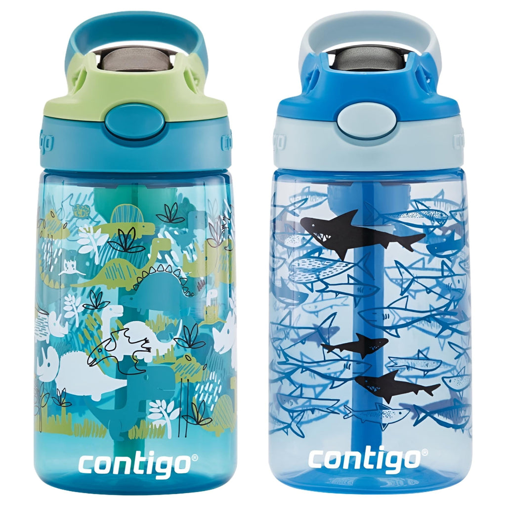 Contigo Kids 2-Pack Straw Water Bottle, 14 oz - Dinos/Sharks