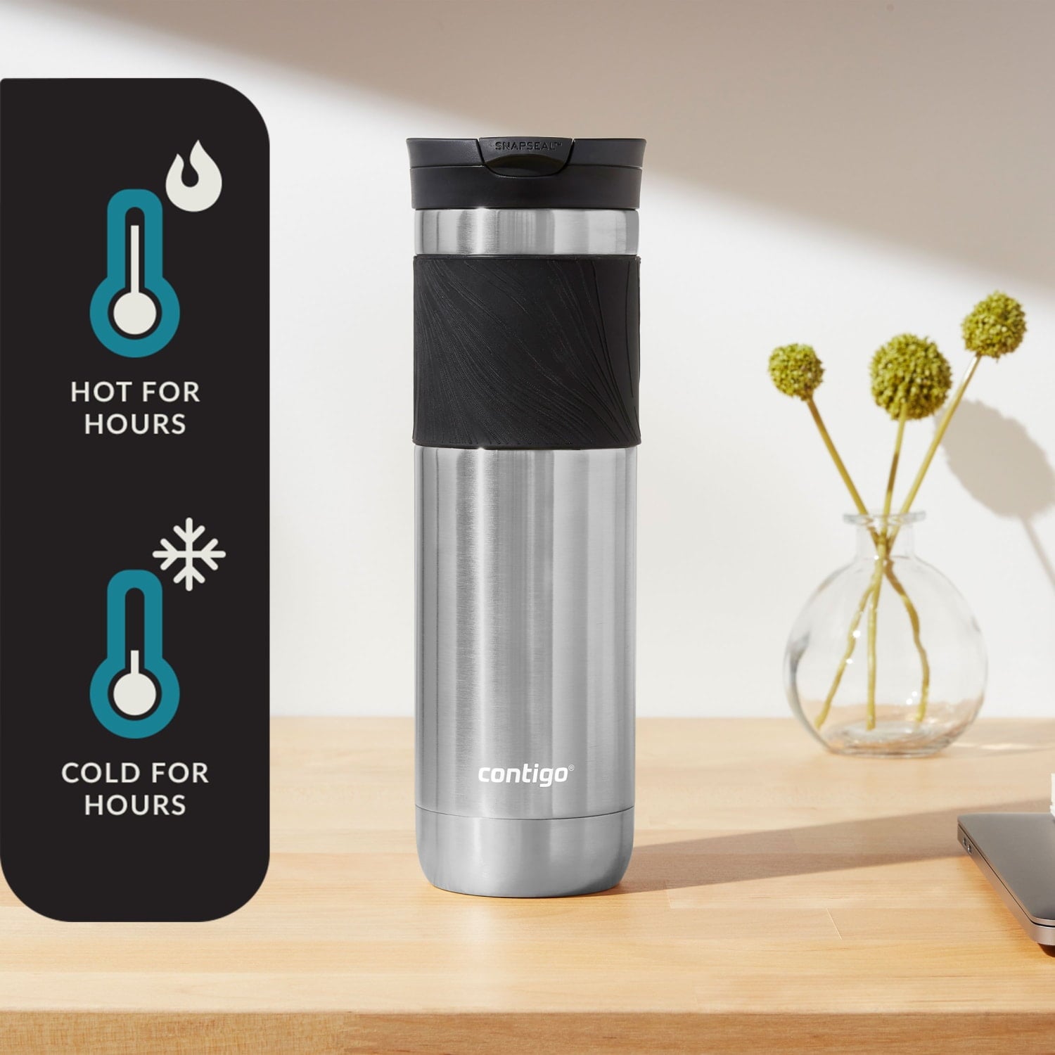 Contigo Byron 2.0 Stainless Steel Travel Mug with SNAPSEAL Lid and Grip in Black, 24 fl oz.