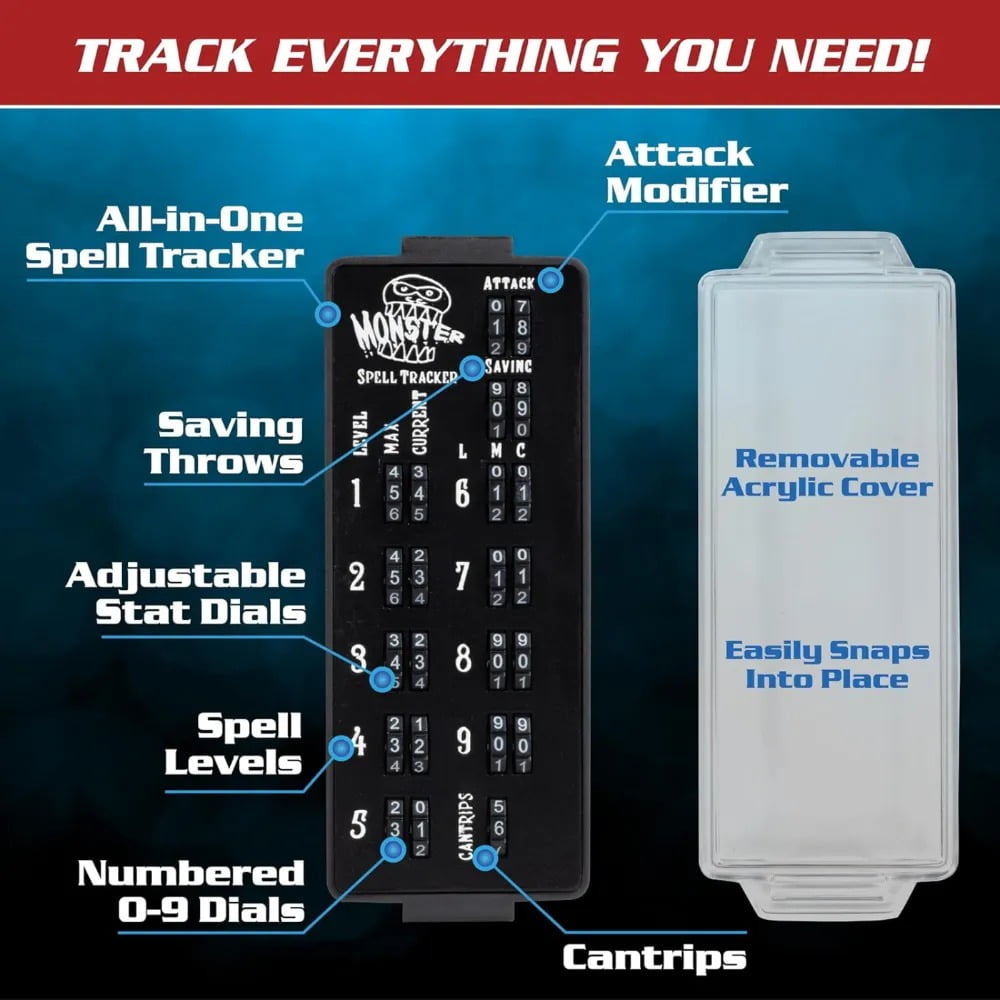 Ultimate RPG Spell Tracker for DND- Easily Keep Track of All Magic Stats, Levels, Modifiers Easily w Adjustable Place-Locking Dials &amp; Protective Cover- Compatible w Dungeons Dragons 5e Tabletop Games