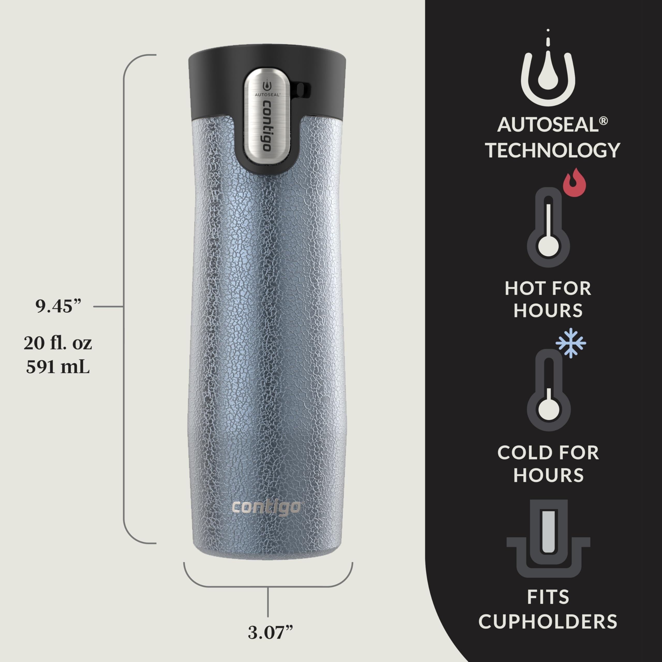 Contigo AUTOSEAL West Loop Vacuum-Insulated Stainless Steel Travel Mug with Easy-Clean Lid, 20 oz, Crystal Lakeside &amp; Crystal Agave, 2-Pack