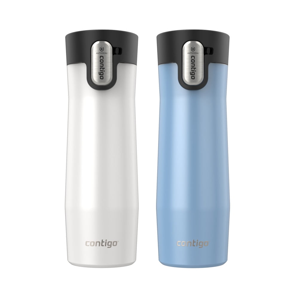 Contigo AUTOSEAL West Loop Vacuum-Insulated Stainless Steel Travel Mug with Easy-Clean Lid, 20 oz, Crystal Lakeside &amp; Crystal Agave, 2-Pack