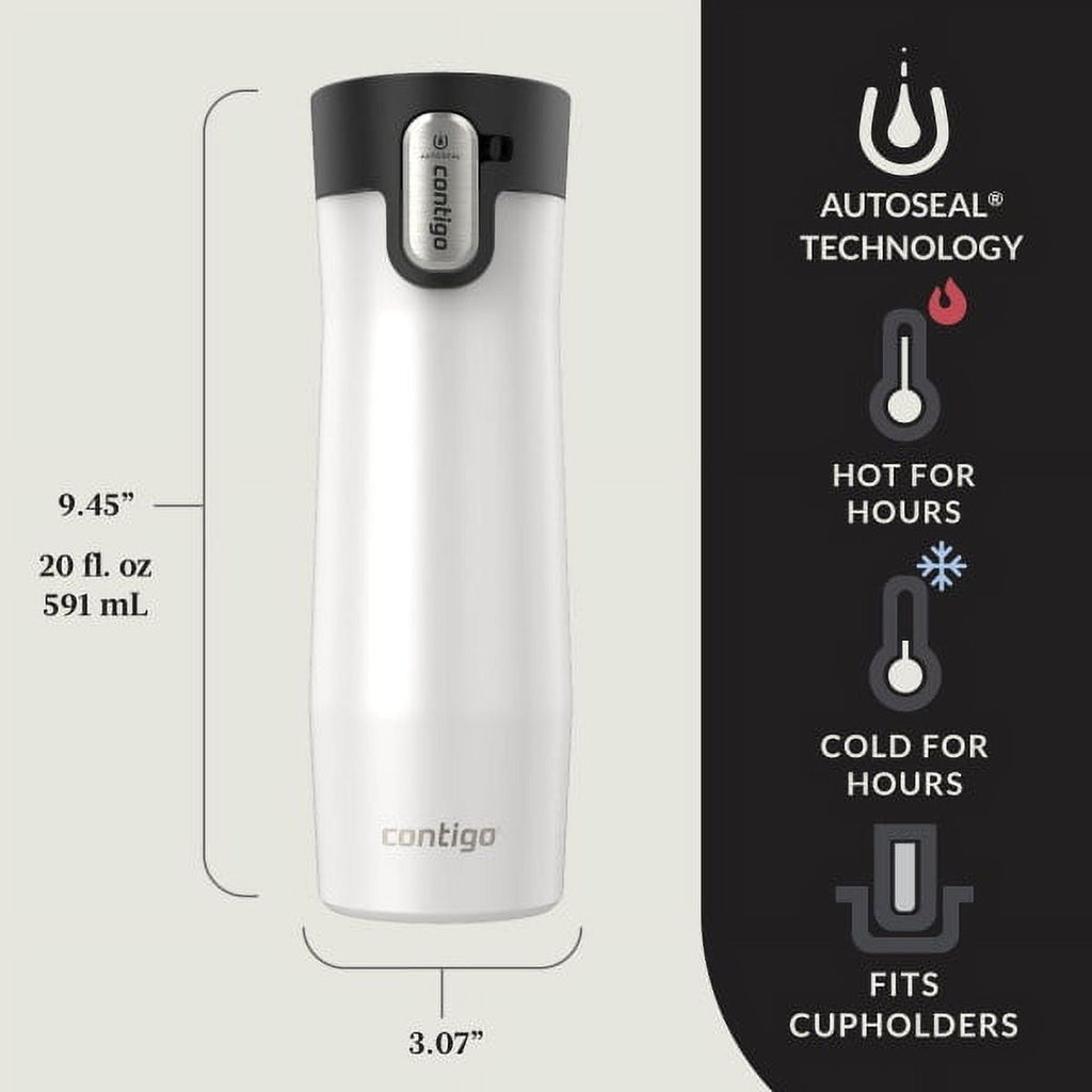 Contigo AUTOSEAL West Loop Vacuum-Insulated Stainless Steel Travel Mug with Easy-Clean Lid, 20 oz, Crystal Lakeside &amp; Crystal Agave, 2-Pack