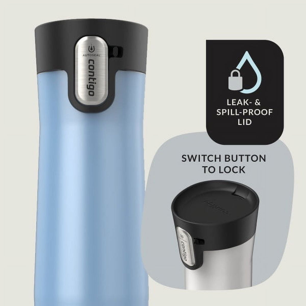 Contigo AUTOSEAL West Loop Vacuum-Insulated Stainless Steel Travel Mug with Easy-Clean Lid, 20 oz, Crystal Lakeside &amp; Crystal Agave, 2-Pack
