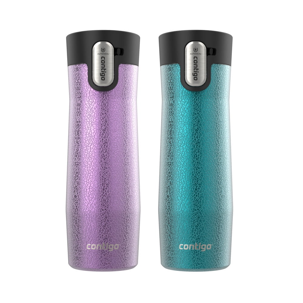 Contigo AUTOSEAL West Loop Vacuum-Insulated Stainless Steel Travel Mug with Easy-Clean Lid, 20 oz, Crystal Lakeside &amp; Crystal Agave, 2-Pack