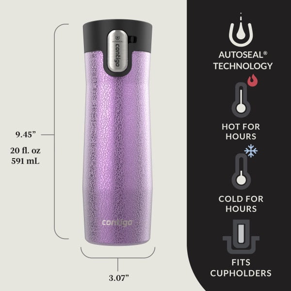 Contigo AUTOSEAL West Loop Vacuum-Insulated Stainless Steel Travel Mug with Easy-Clean Lid, 20 oz, Crystal Lakeside &amp; Crystal Agave, 2-Pack