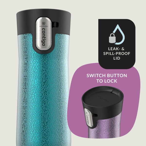 Contigo AUTOSEAL West Loop Vacuum-Insulated Stainless Steel Travel Mug with Easy-Clean Lid, 20 oz, Crystal Lakeside &amp; Crystal Agave, 2-Pack