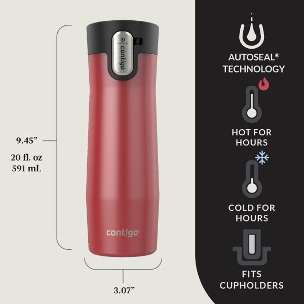 Contigo AUTOSEAL West Loop Vacuum-Insulated Stainless Steel Travel Mug with Easy-Clean Lid, 20 oz, Crystal Lakeside &amp; Crystal Agave, 2-Pack