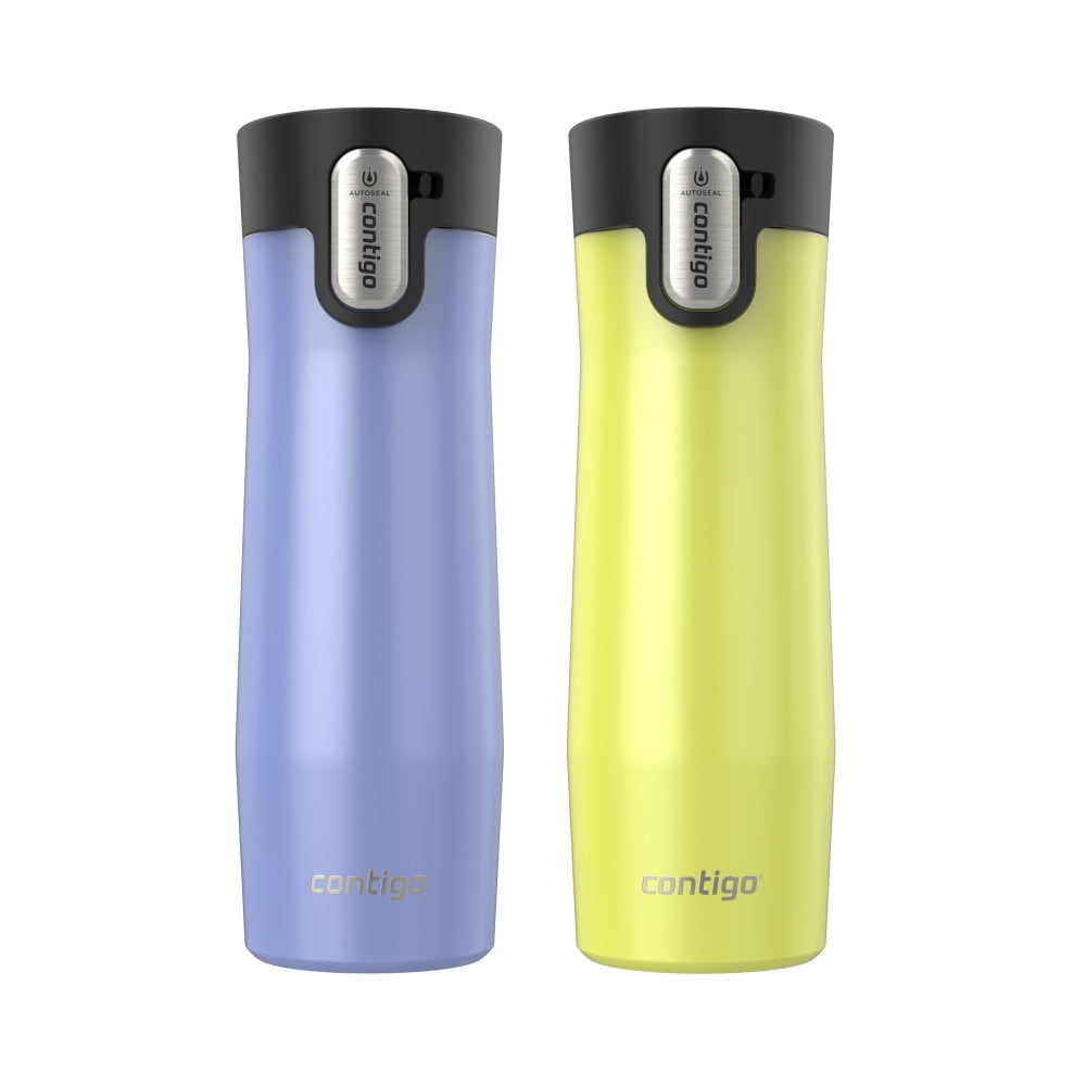 Contigo AUTOSEAL West Loop Vacuum-Insulated Stainless Steel Travel Mug with Easy-Clean Lid, 20 oz, Crystal Lakeside &amp; Crystal Agave, 2-Pack