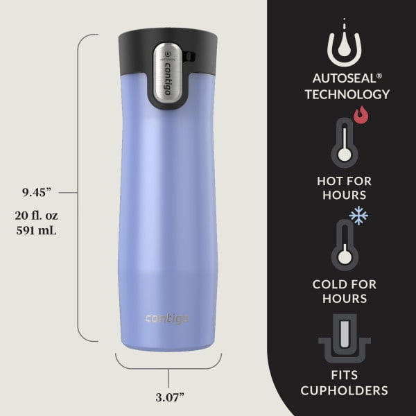 Contigo AUTOSEAL West Loop Vacuum-Insulated Stainless Steel Travel Mug with Easy-Clean Lid, 20 oz, Crystal Lakeside &amp; Crystal Agave, 2-Pack
