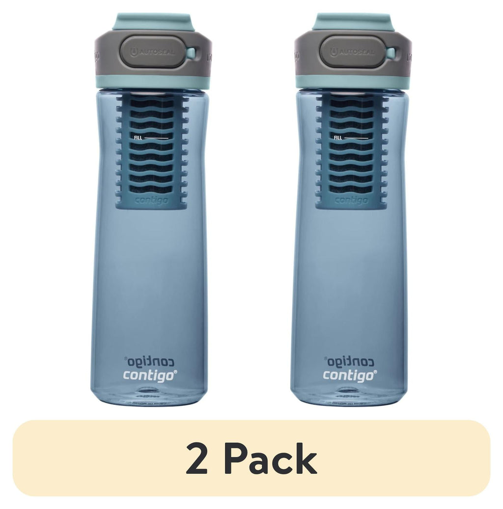 (2 pack) Contigo Clybourn Plastic FreeFlow Filter Water Bottle with AUTOSEAL Lid 24 oz., Dark Ice, with Replacable Filter