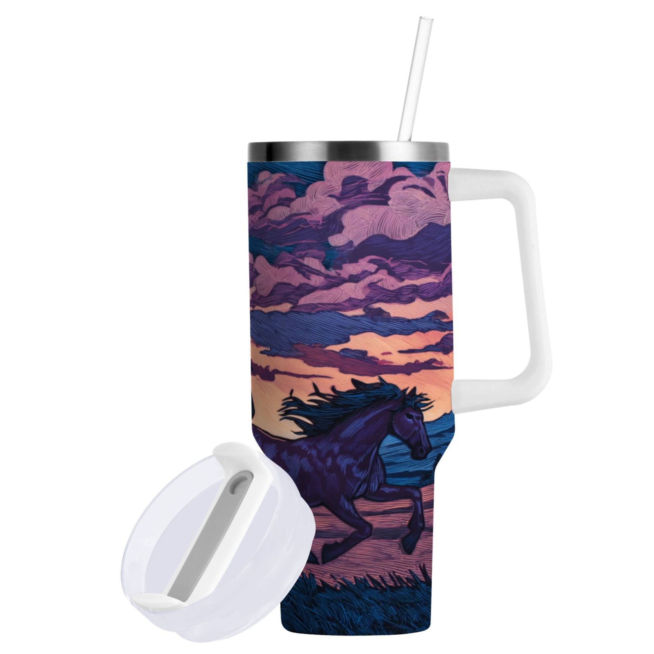 40 oz Insulated Stainless Steel Tumbler Double Wall Stainless Steel Tumbler with 2-Way Drinking Wild Horses Running
