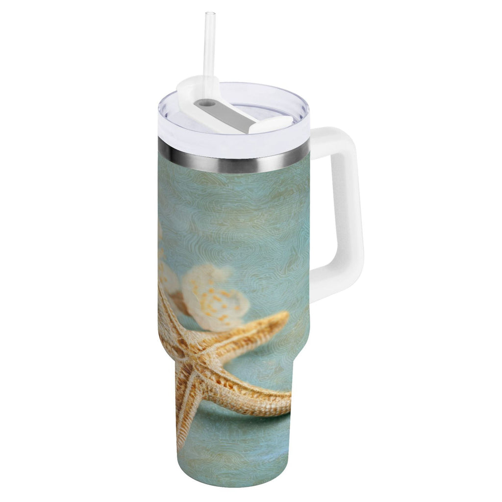 30 oz Insulated Stainless Steel Tumbler Double Wall Stainless Steel Tumbler with 2-Way Drinking Starfish with Flowers