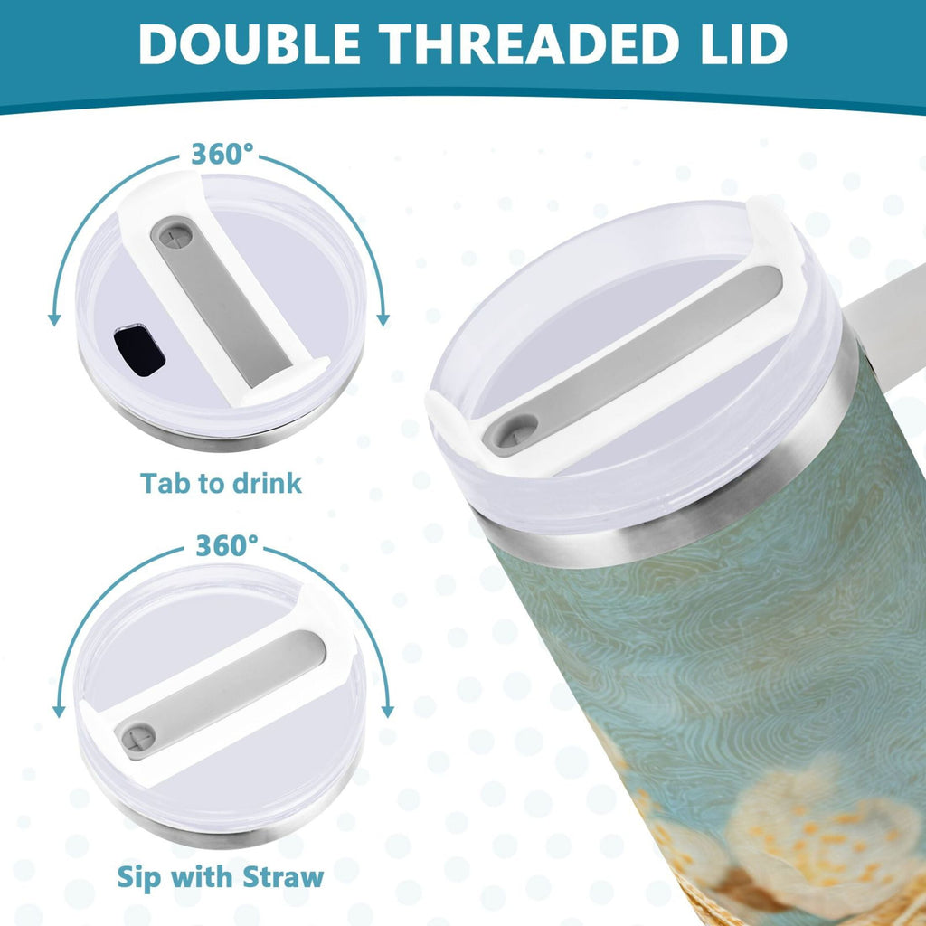 30 oz Insulated Stainless Steel Tumbler Double Wall Stainless Steel Tumbler with 2-Way Drinking Starfish with Flowers