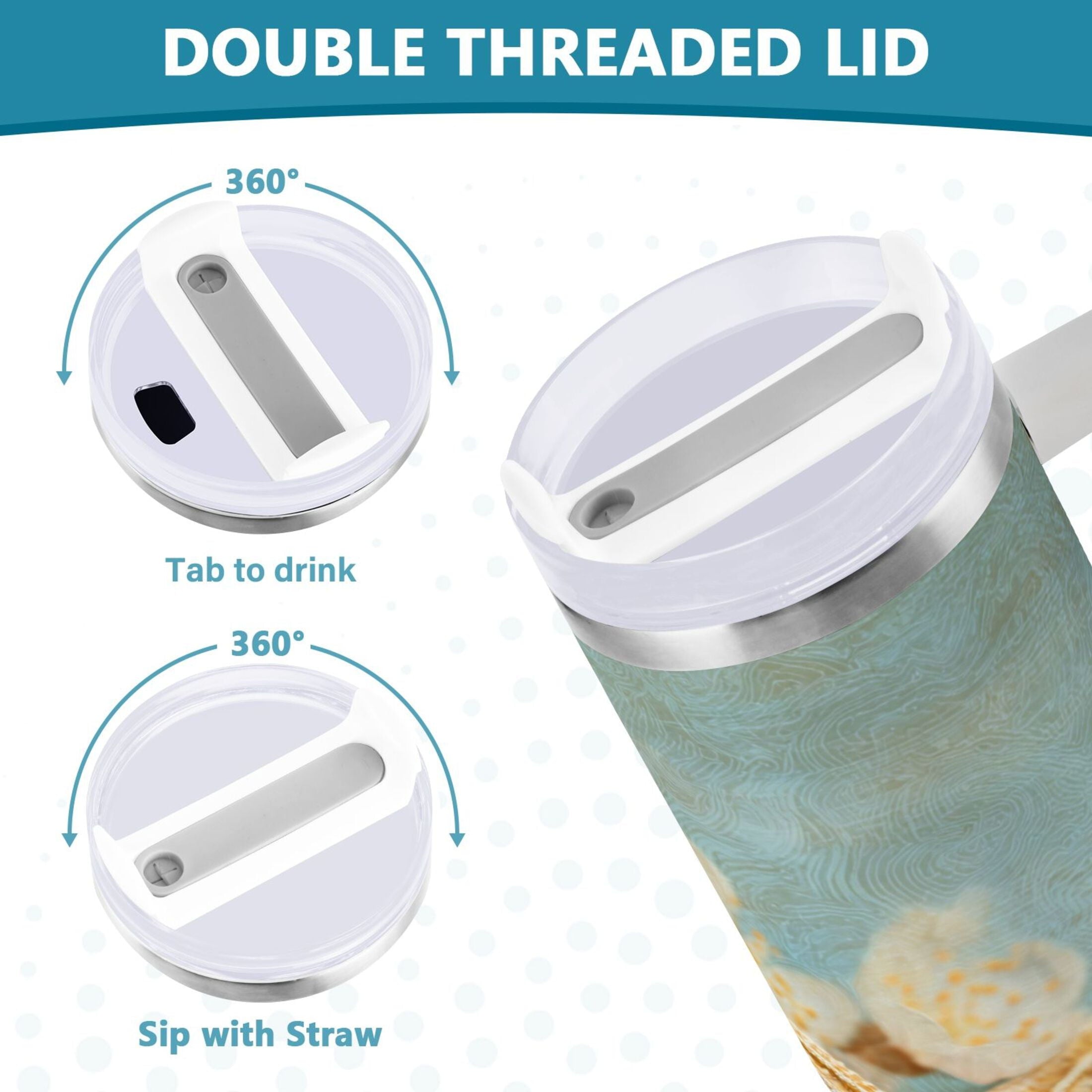 30 oz Insulated Stainless Steel Tumbler Double Wall Stainless Steel Tumbler with 2-Way Drinking Starfish with Flowers