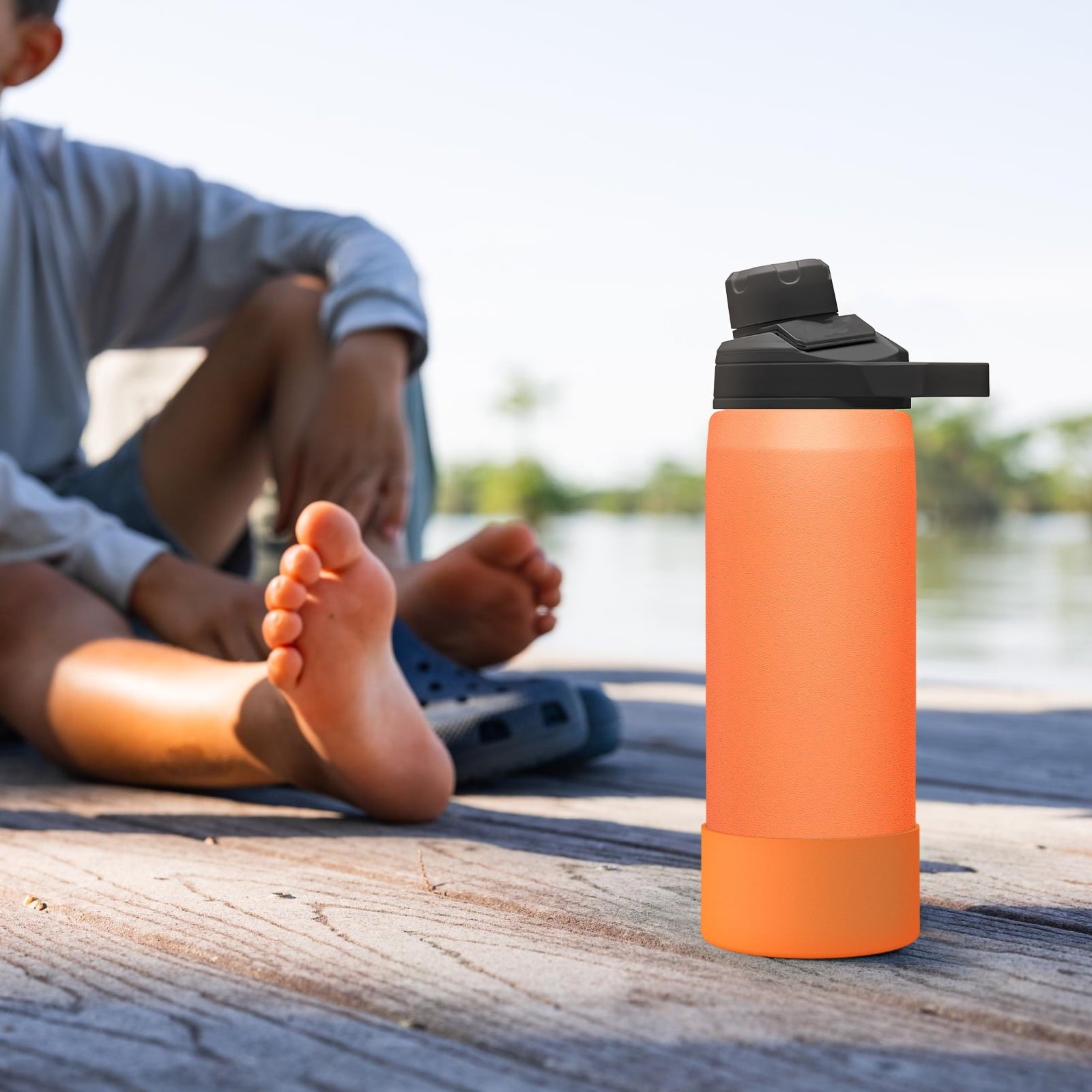 Linkidea 2 Pack Water Bottle Boot Compatible with CamelBak Eddy+20oz/25oz, Chute Mag 20oz/25oz, Carry Cap, Silicone Anti-Slip Bottle Bottom Bumper Protector (Orange)