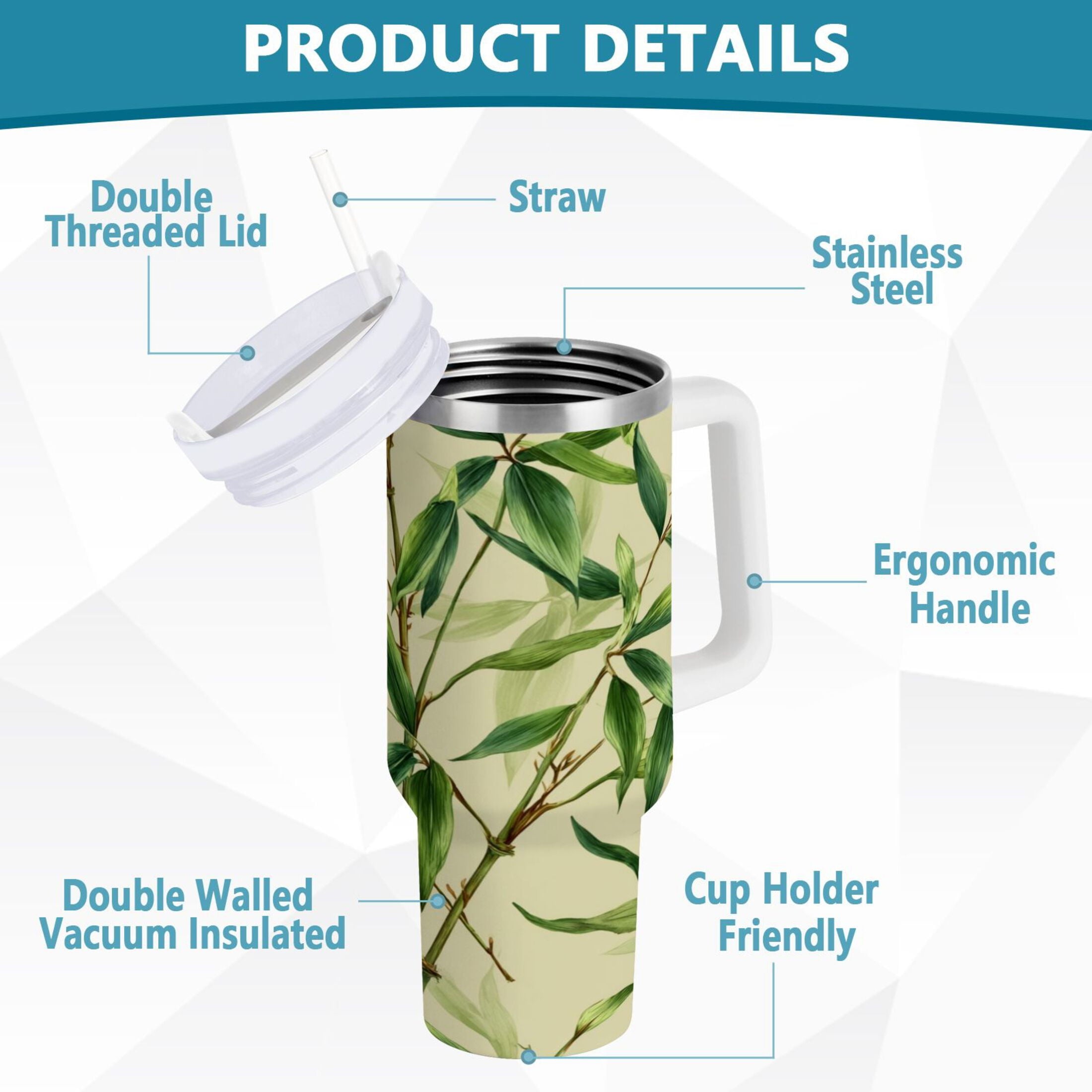 30 oz Insulated Stainless Steel Tumbler Double Wall Stainless Steel Tumbler with 2-Way Drinking Bamboo Pattern