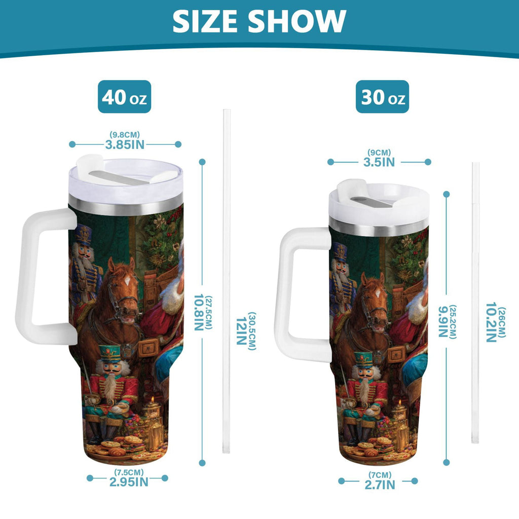40 oz Insulated Stainless Steel Tumbler Double Wall Stainless Steel Tumbler with 2-Way Drinking Santa Eating Cookies