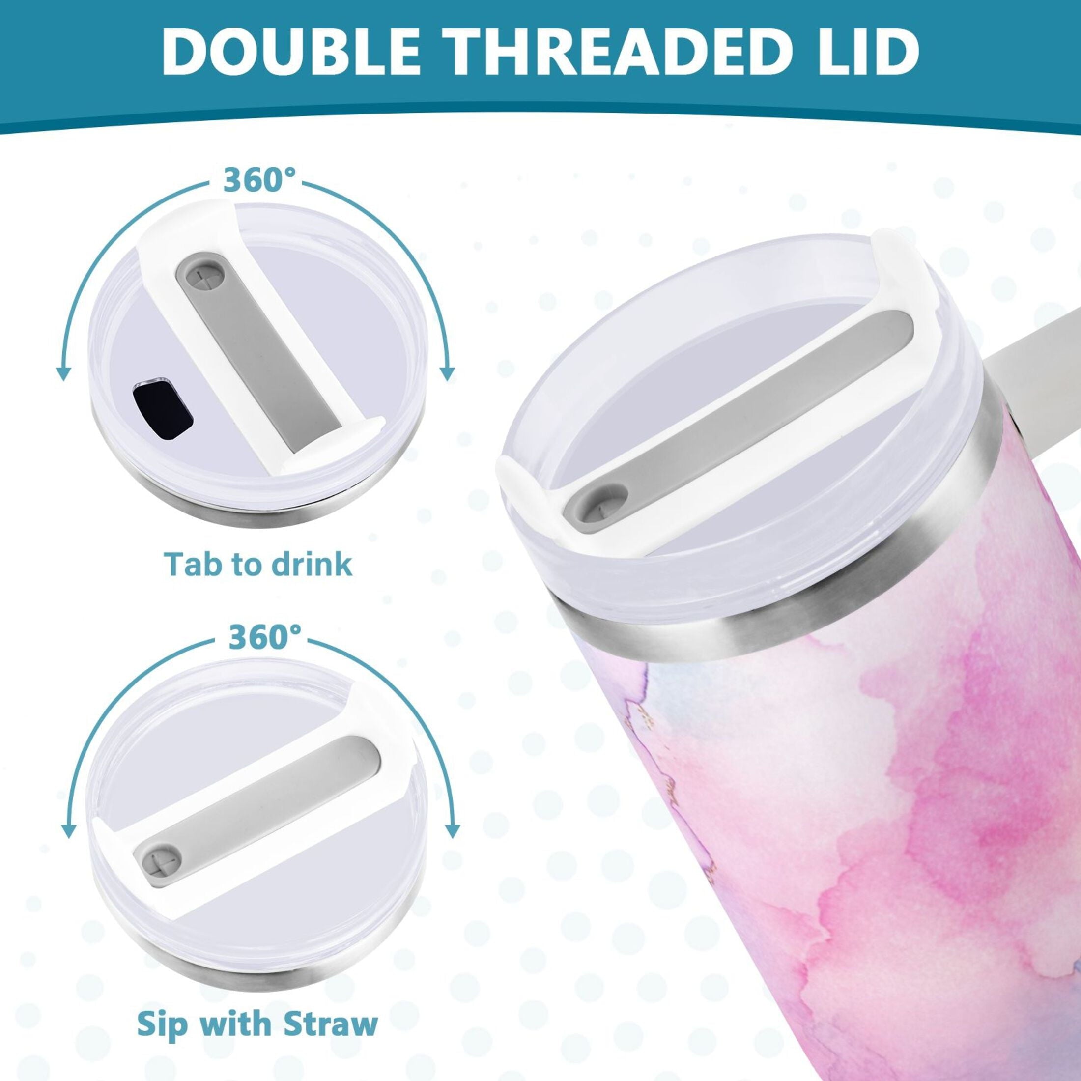 30 oz Insulated Stainless Steel Tumbler Double Wall Stainless Steel Tumbler with 2-Way Drinking Pastel Pink Marble Texture