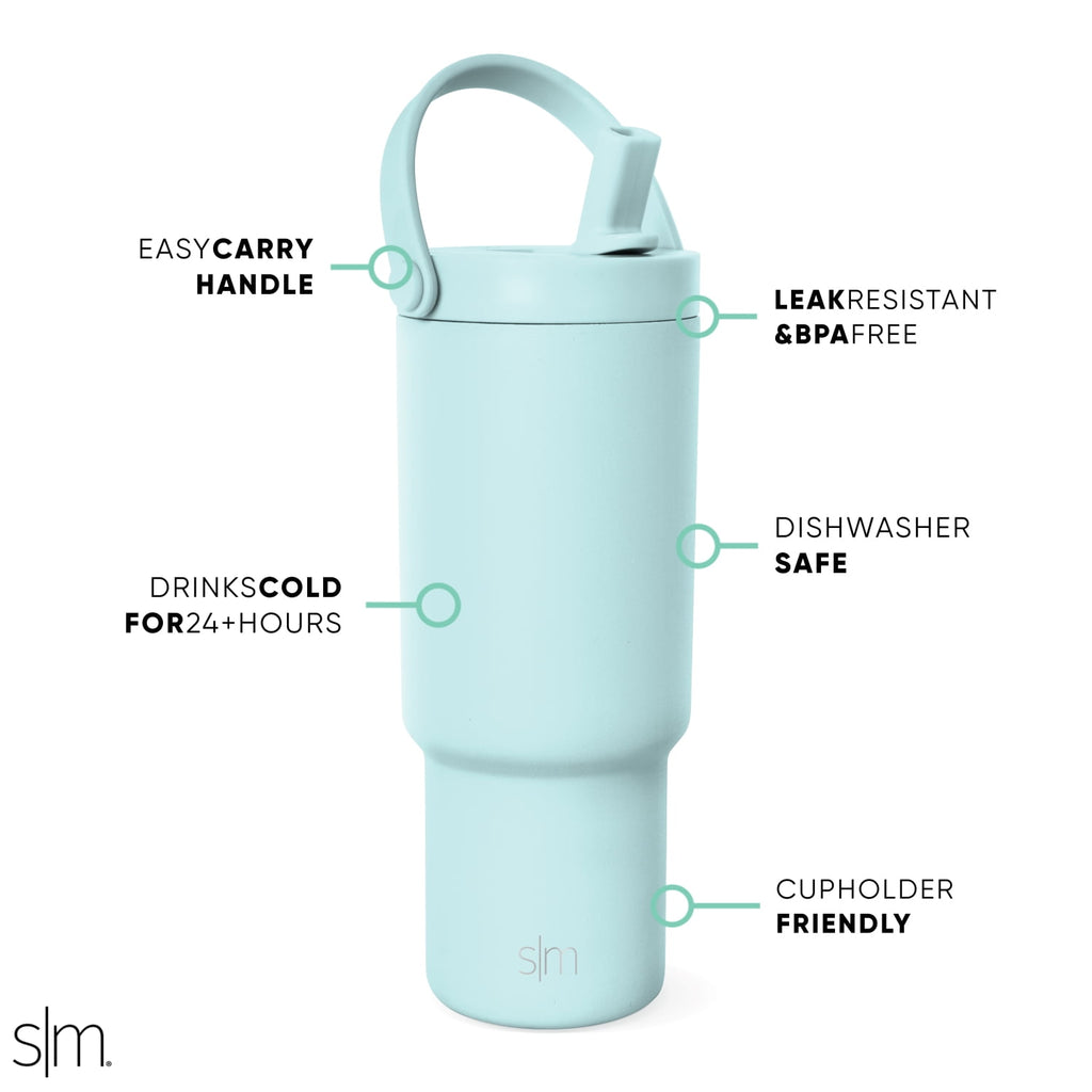 Simple Modern 24 fl oz Insulated Stainless Steel Trek Pivot Tumbler with Straw Lid and Top Handle|Seaside Blue