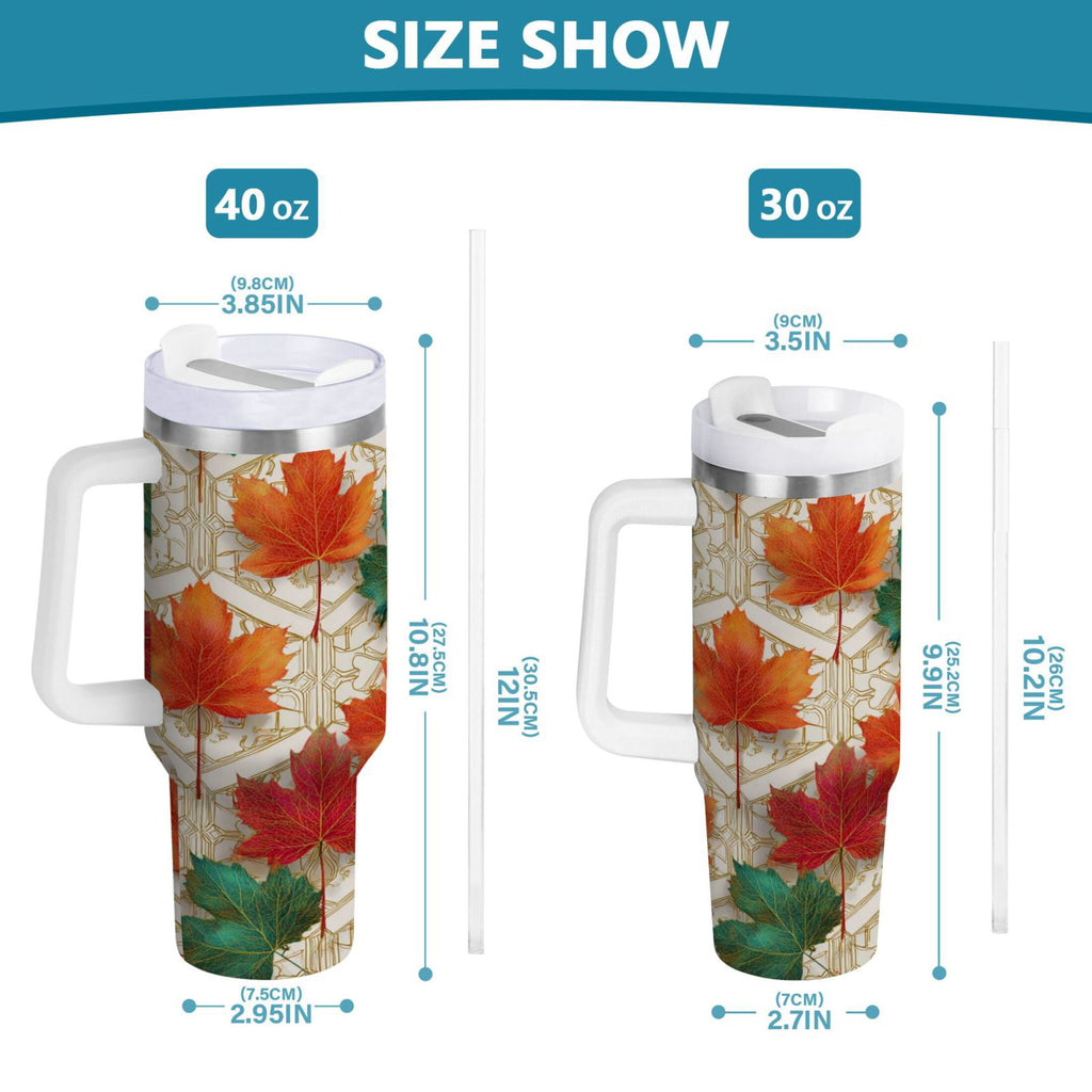 30 oz Insulated Stainless Steel Tumbler Double Wall Stainless Steel Tumbler with 2-Way Drinking Green and Red Maple Leaves