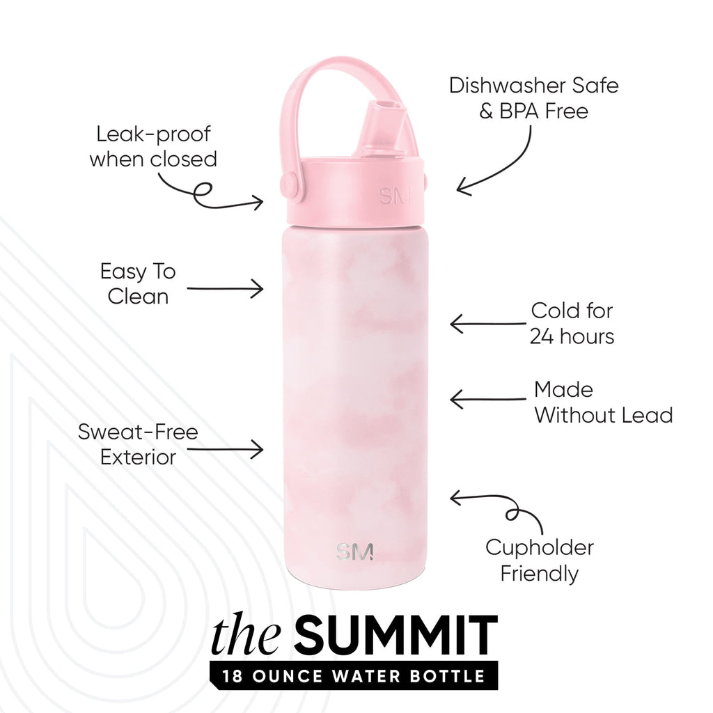 Simple Modern 18 fl oz Insulated Stainless Steel Summit Wide Mouth Water Bottle with Handle and Straw Lid|Black and White Checkmate
