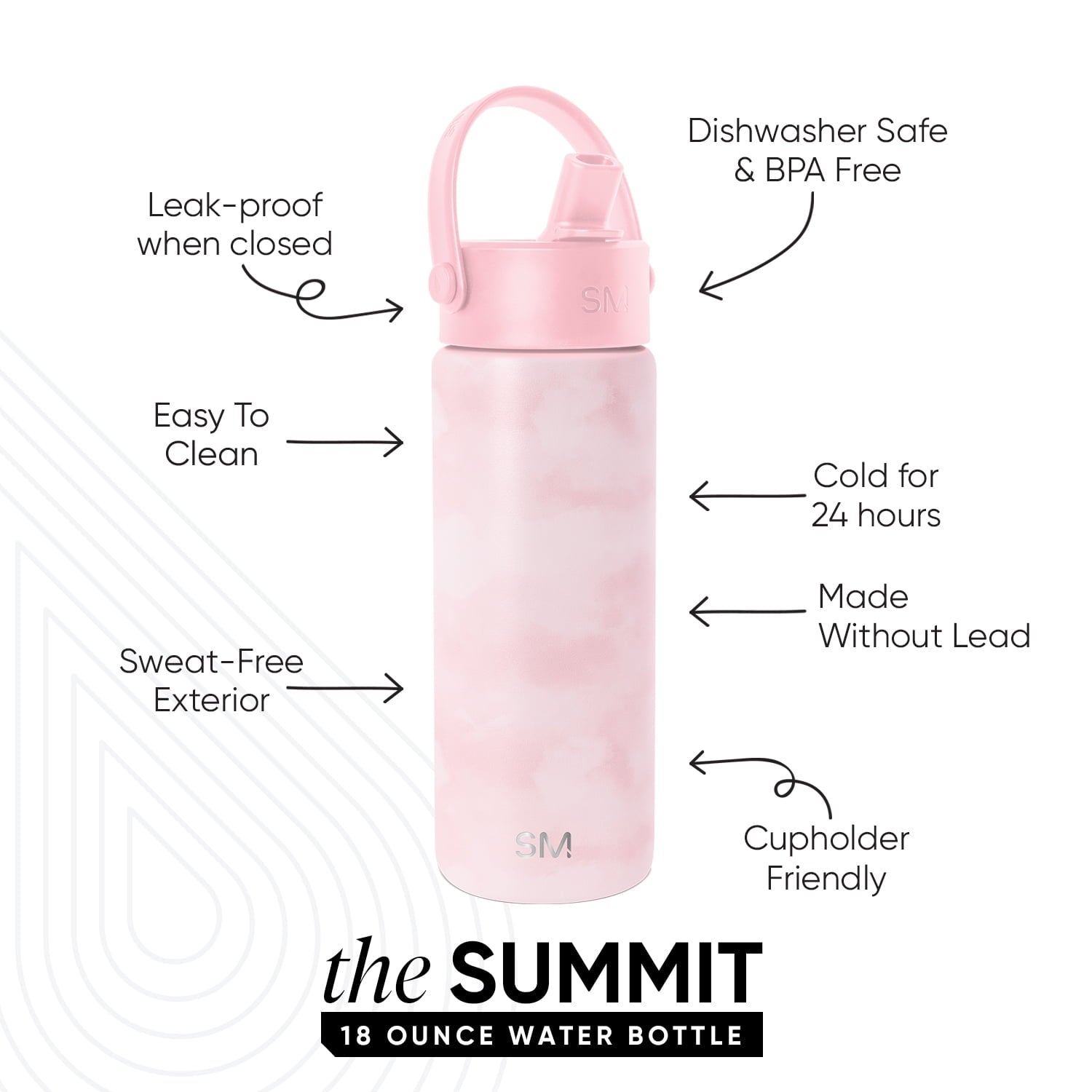 Simple Modern 18 fl oz Insulated Stainless Steel Summit Wide Mouth Water Bottle with Handle and Straw Lid|Black and White Checkmate