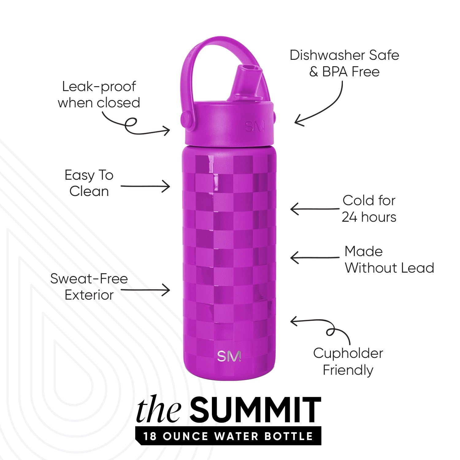 Simple Modern 18 fl oz Insulated Stainless Steel Summit Wide Mouth Water Bottle with Handle and Straw Lid|Black and White Checkmate