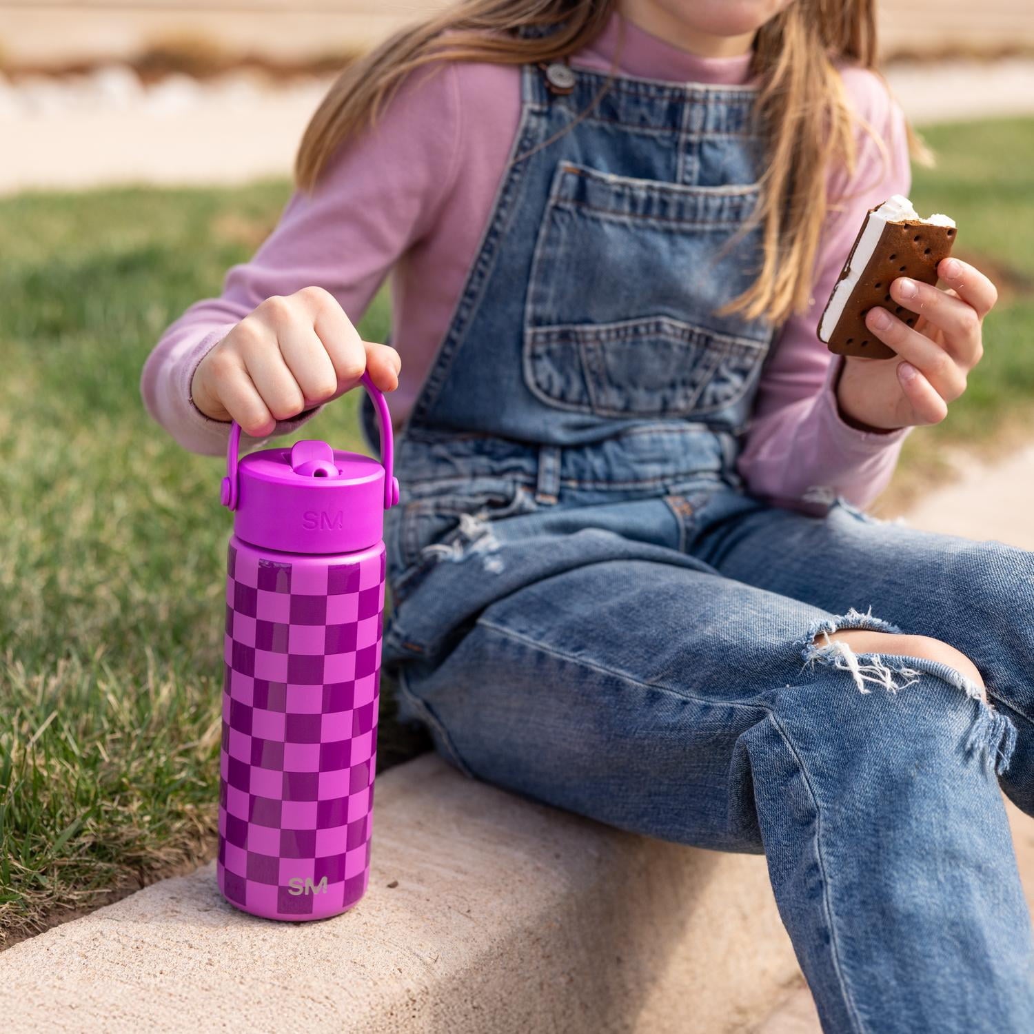Simple Modern 18 fl oz Insulated Stainless Steel Summit Wide Mouth Water Bottle with Handle and Straw Lid|Black and White Checkmate