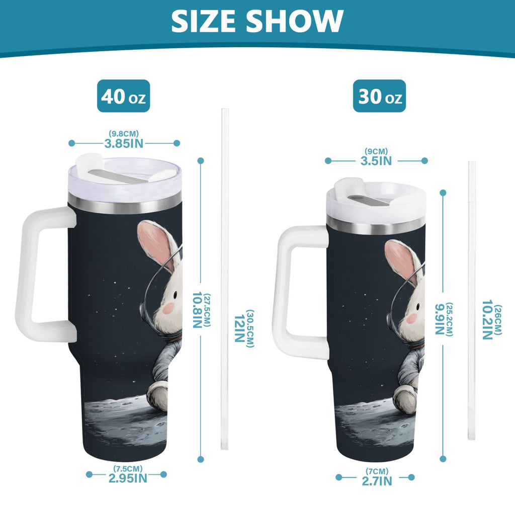 40 oz Insulated Stainless Steel Tumbler Double Wall Stainless Steel Tumbler with 2-Way Drinking Rabbit in A Space
