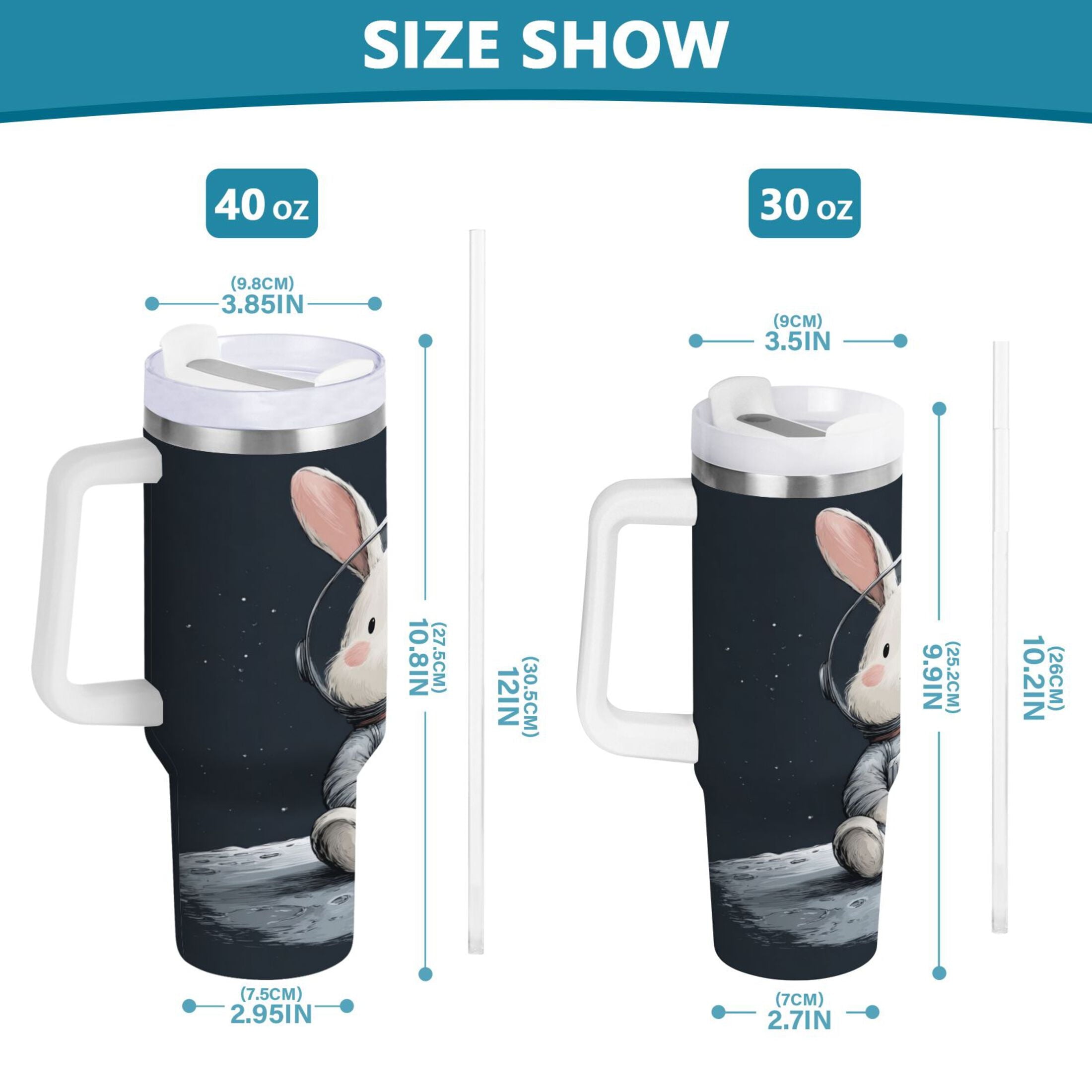 40 oz Insulated Stainless Steel Tumbler Double Wall Stainless Steel Tumbler with 2-Way Drinking Rabbit in A Space