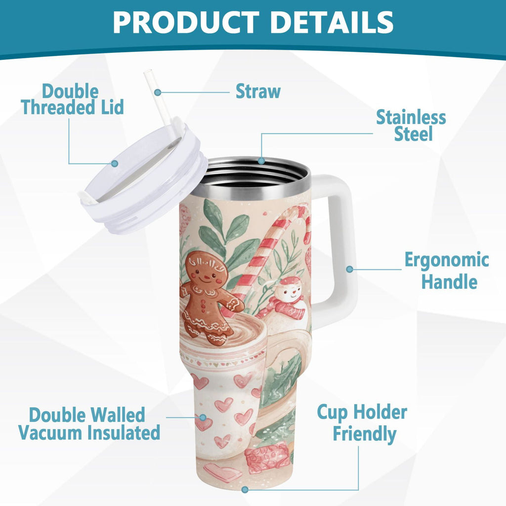 30 oz Insulated Stainless Steel Tumbler Double Wall Stainless Steel Tumbler with 2-Way Drinking Cute Christmas Design