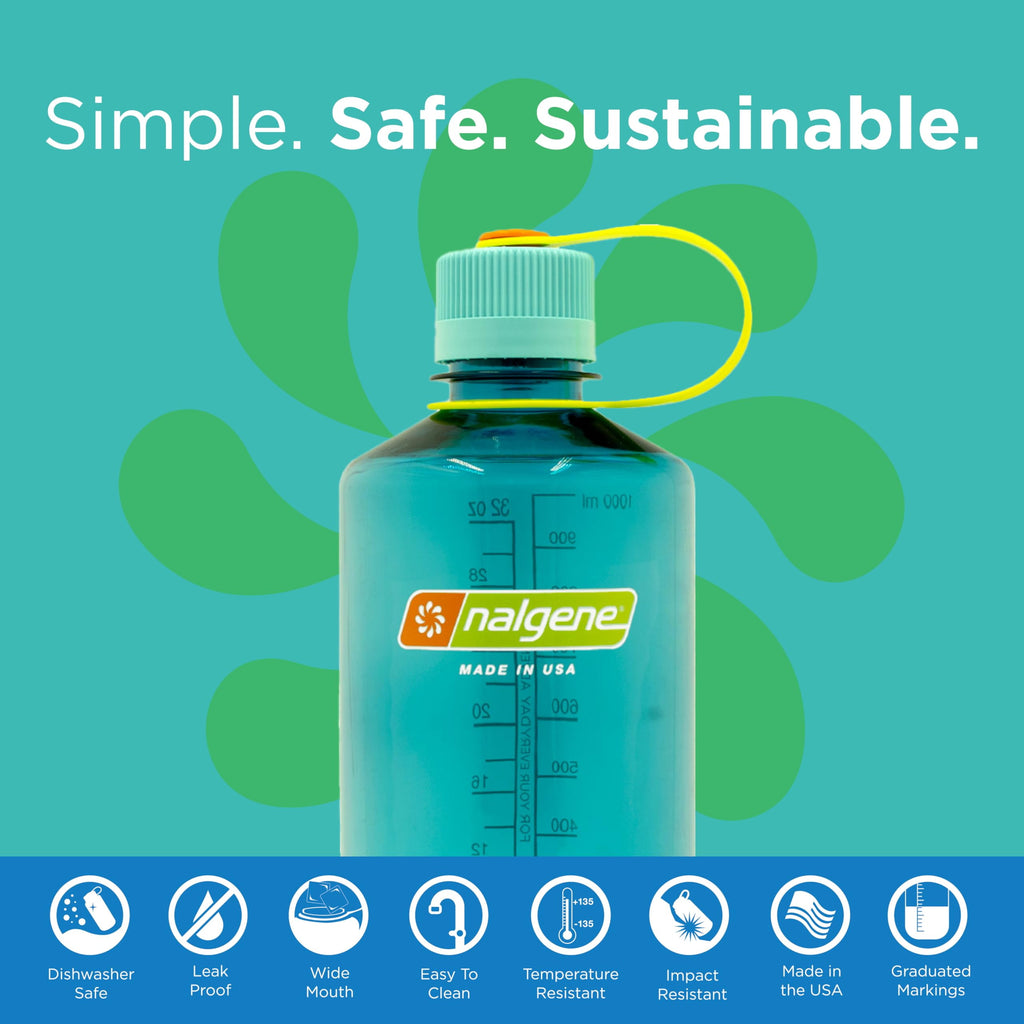 Nalgene Sustain Tritan BPA-Free Water Bottle Made with Material Derived from 50% Plastic Waste (using ISCC certified mass balance), 32 OZ, Narrow Mouth, Cerulean