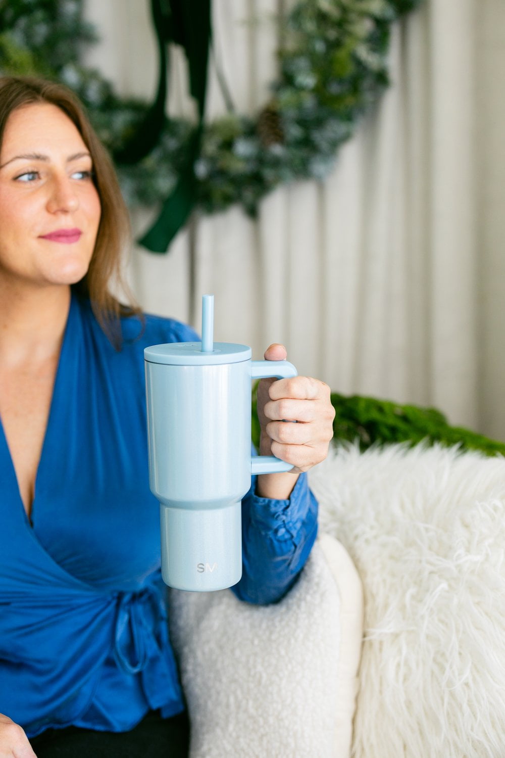 Simple Modern 30 fl oz Insulated Stainless Steel Trek Tumbler with Straw Lid | Seaglass Sage and Cream Checkmate