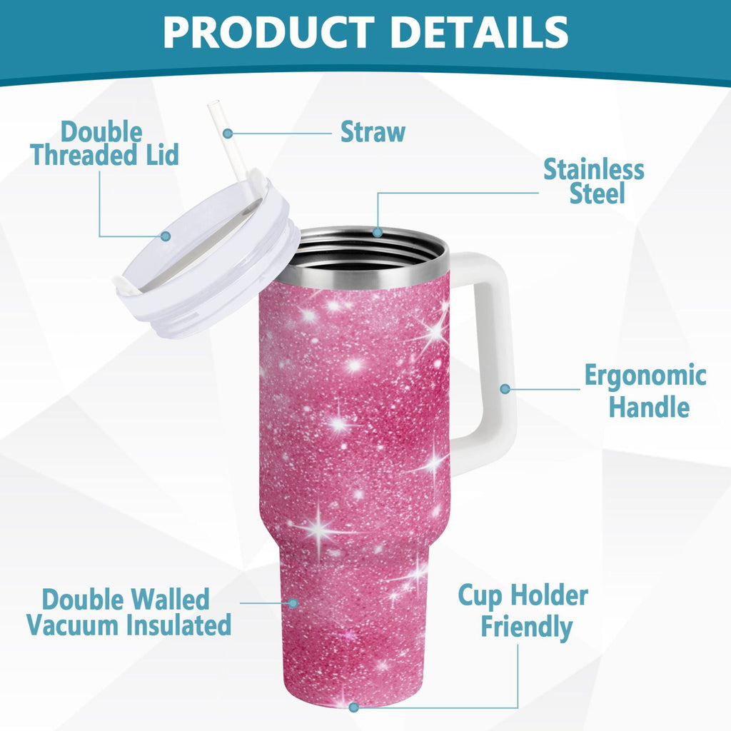 40 oz Insulated Stainless Steel Tumbler Double Wall Stainless Steel Tumbler with 2-Way Drinking Pink Glitter Background