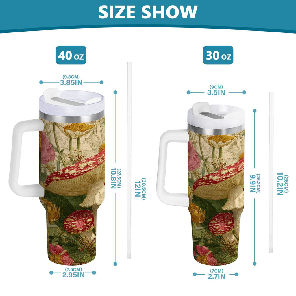 30 oz Insulated Stainless Steel Tumbler Double Wall Stainless Steel Tumbler with 2-Way Drinking Red Mushrooms with Flowers