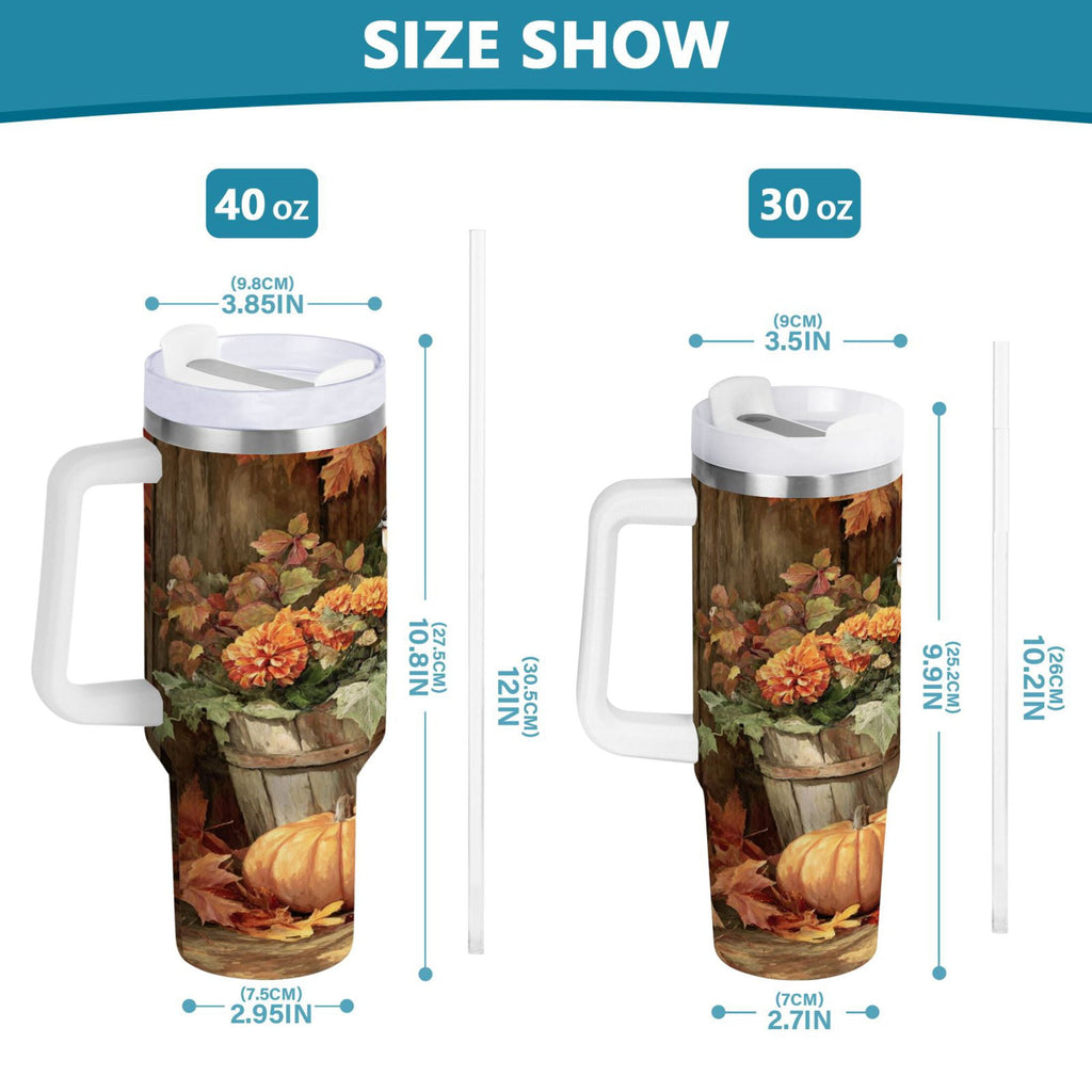 30 oz Insulated Stainless Steel Tumbler Double Wall Stainless Steel Tumbler with 2-Way Drinking Beautiful Fall Scene