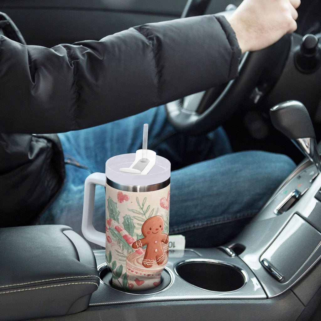 30 oz Insulated Stainless Steel Tumbler Double Wall Stainless Steel Tumbler with 2-Way Drinking Cute Christmas Design