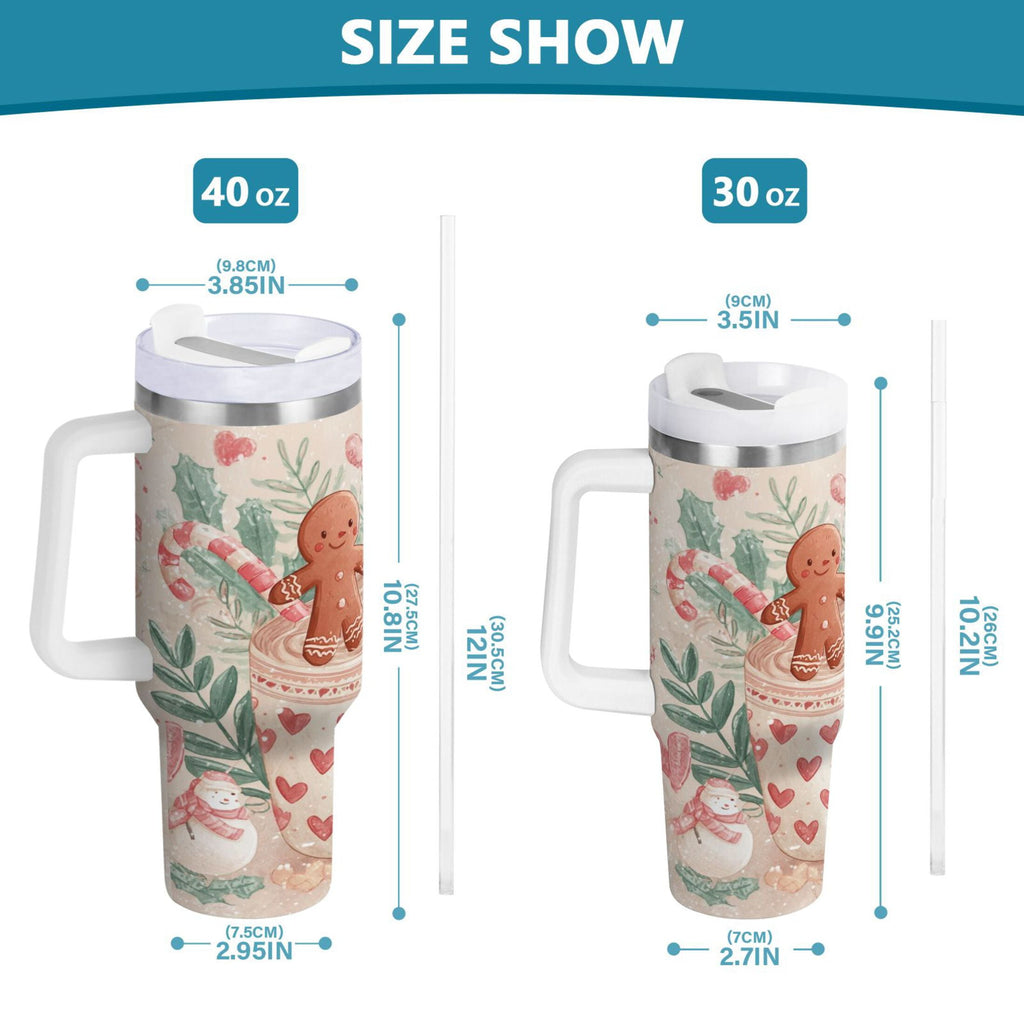 30 oz Insulated Stainless Steel Tumbler Double Wall Stainless Steel Tumbler with 2-Way Drinking Cute Christmas Design