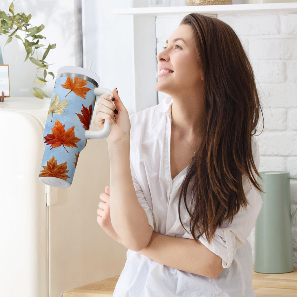 30 oz Insulated Stainless Steel Tumbler Double Wall Stainless Steel Tumbler with 2-Way Drinking Autumn Maple Leaves