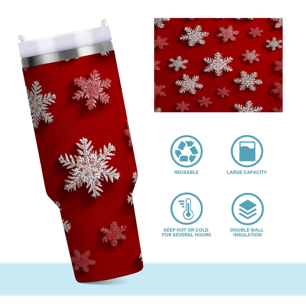 30 oz Insulated Stainless Steel Tumbler Double Wall Stainless Steel Tumbler with 2-Way Drinking Red and White Snowflakes