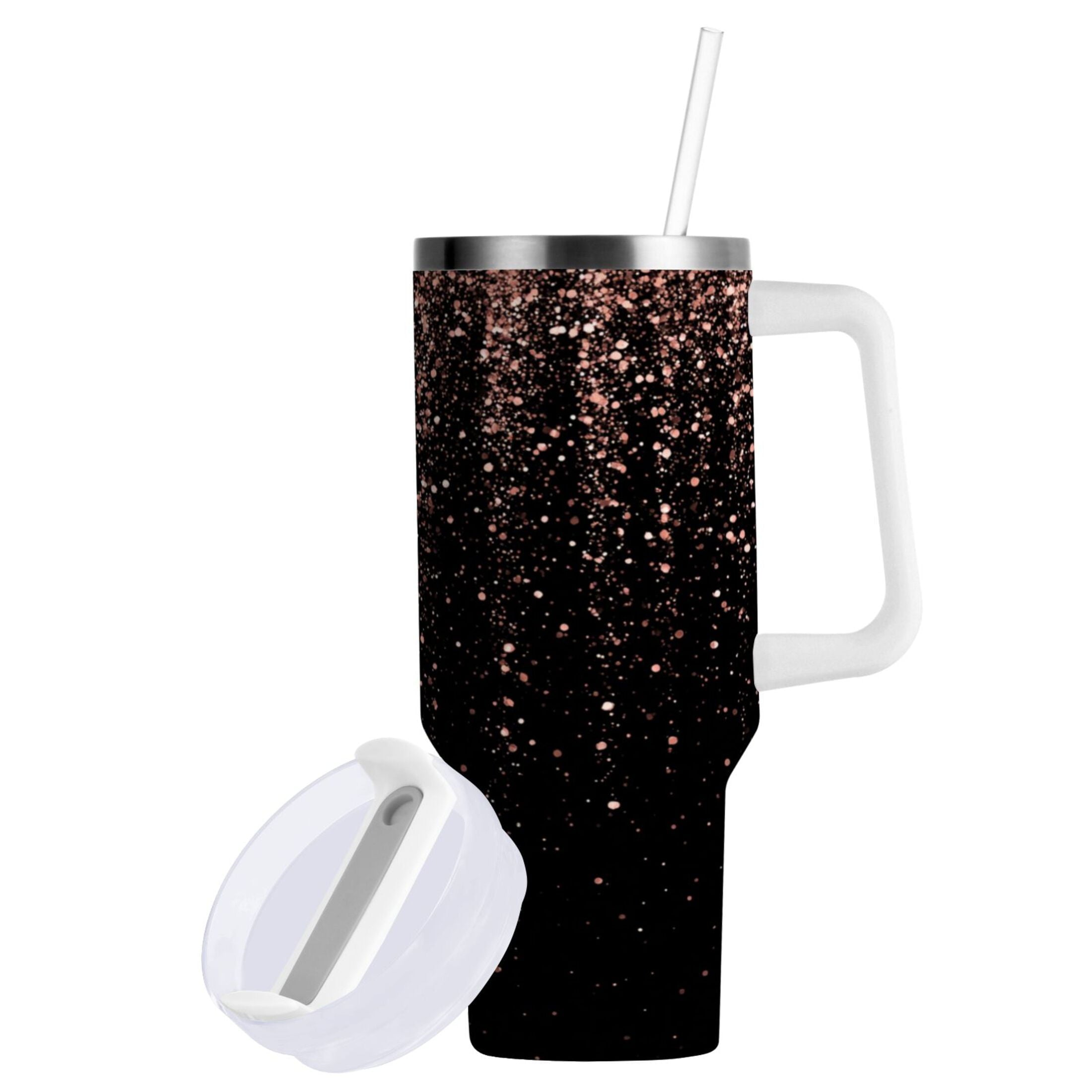 40 oz Insulated Stainless Steel Tumbler Double Wall Stainless Steel Tumbler with 2-Way Drinking Rose Gold Glitter