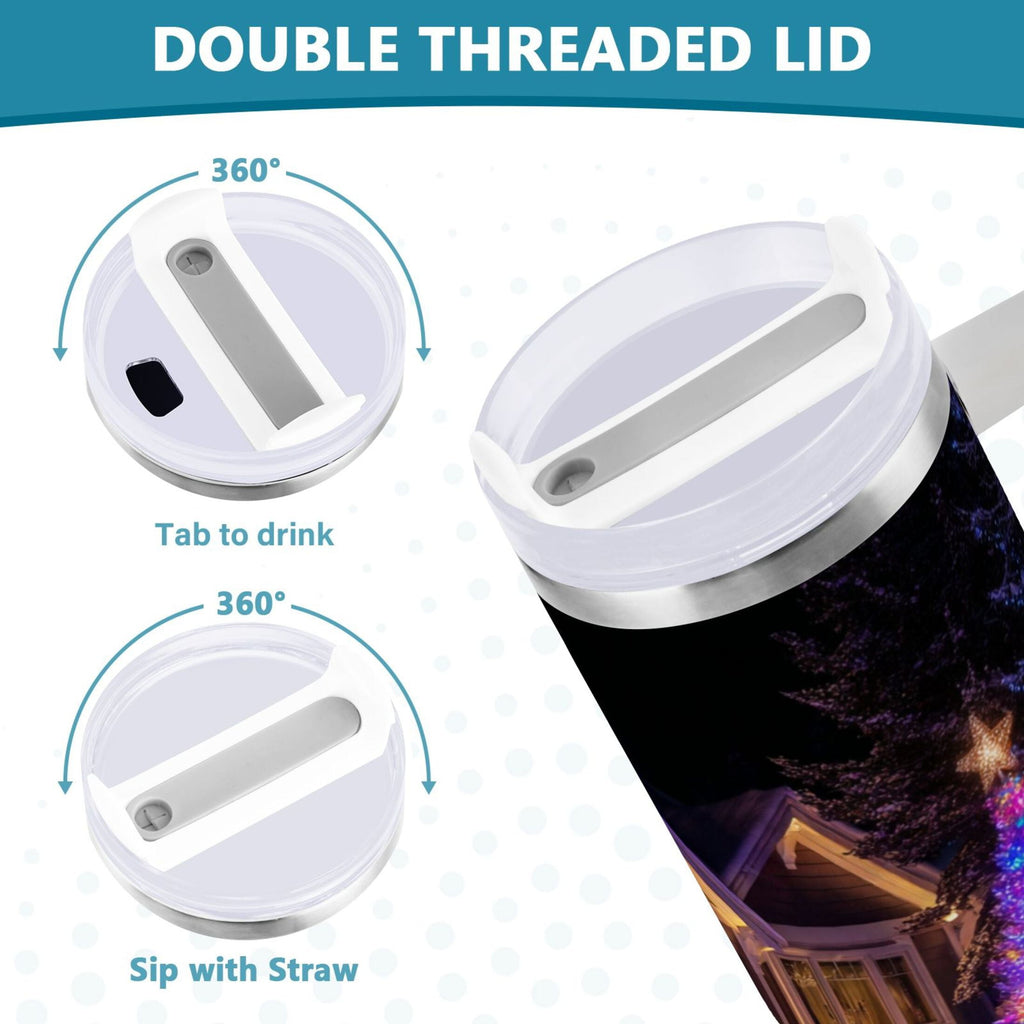 40 oz Insulated Stainless Steel Tumbler Double Wall Stainless Steel Tumbler with 2-Way Drinking Christmas Trees with Lights