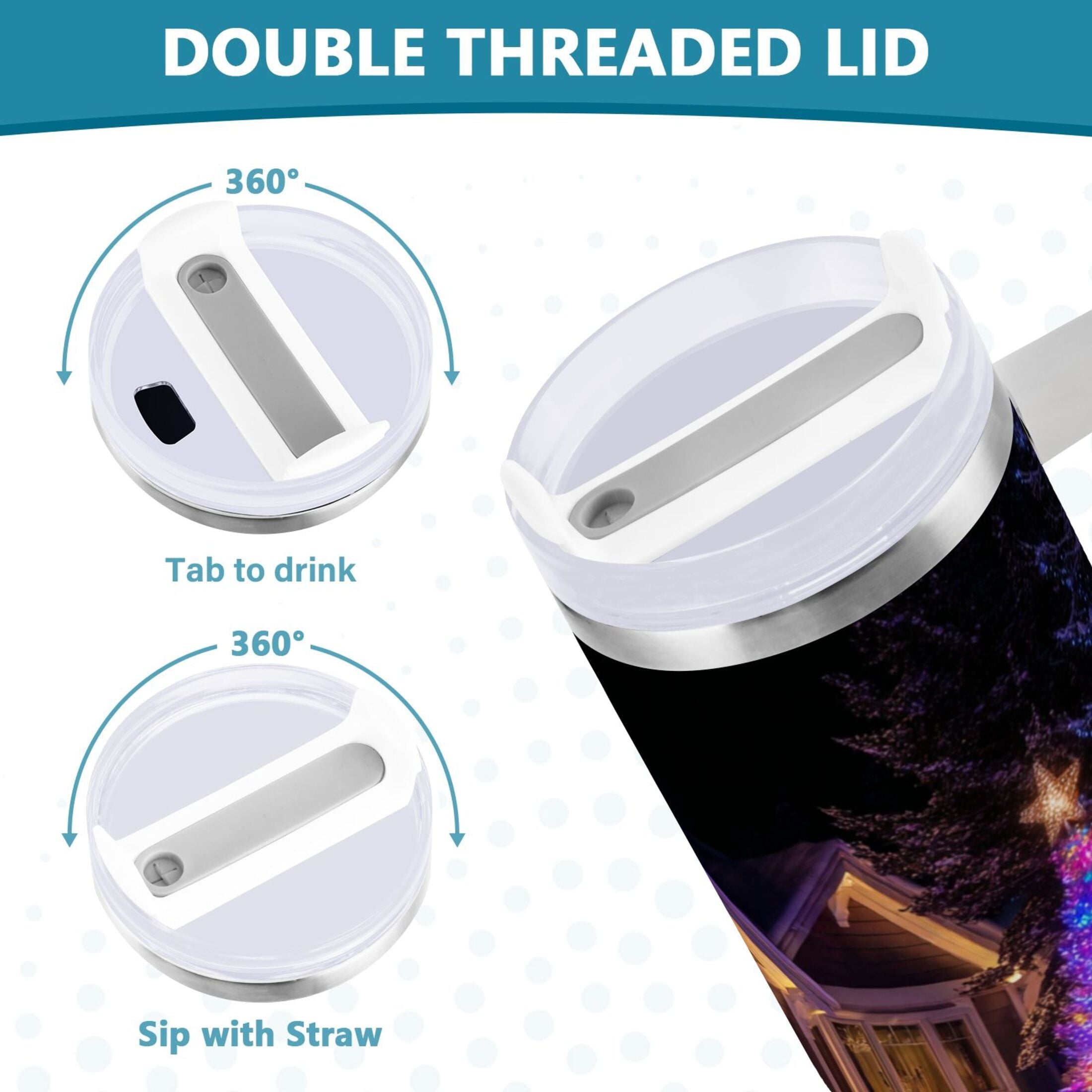 40 oz Insulated Stainless Steel Tumbler Double Wall Stainless Steel Tumbler with 2-Way Drinking Christmas Trees with Lights